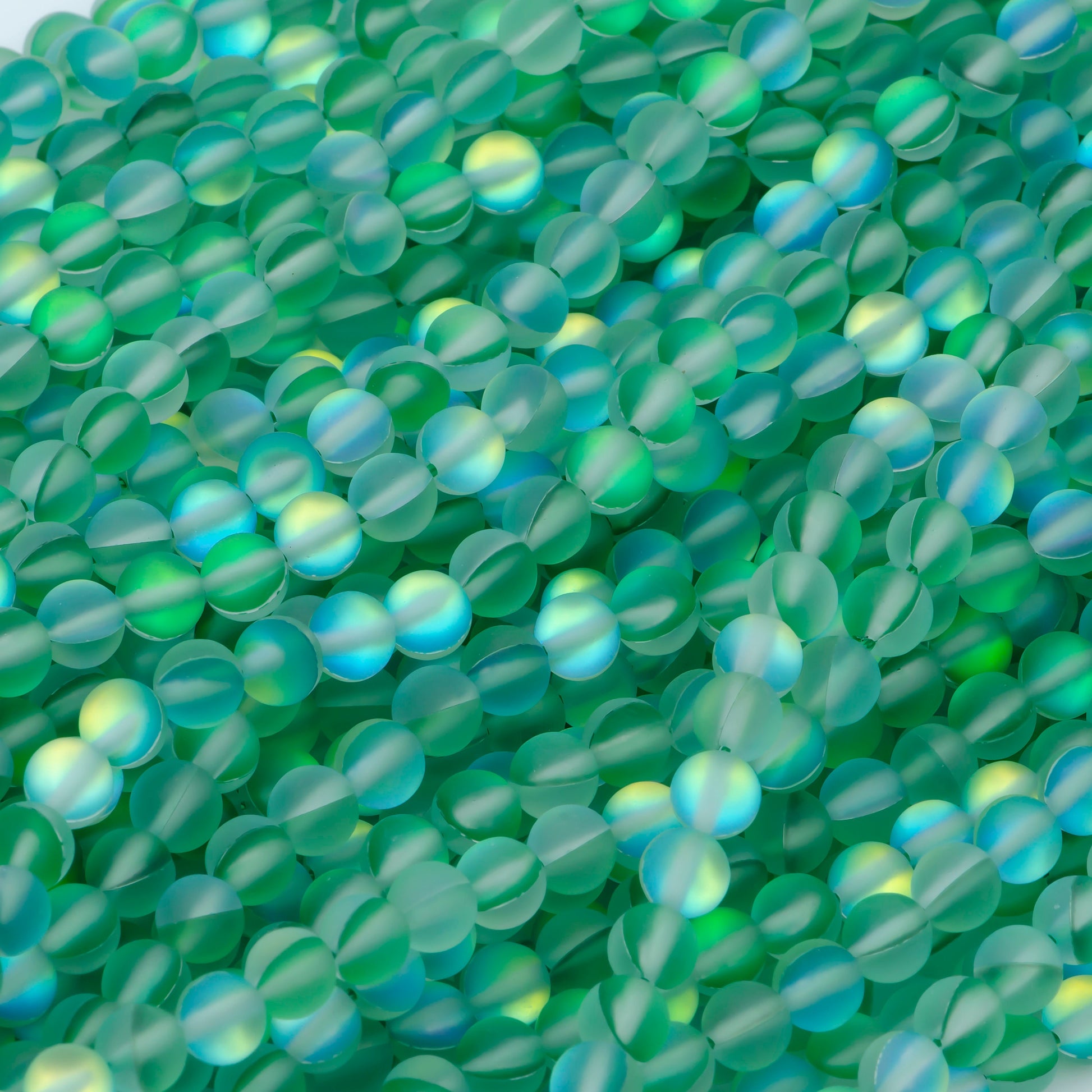 Frosted Mystic Aura Quartz, Mermaid Glass Green Round Bead 6mm, 8mm Clear Iridiscent Bead for Bracelet Component