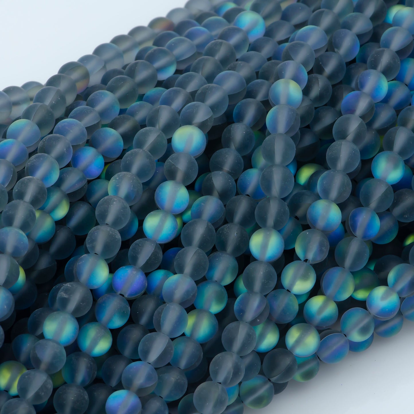 Frosted Mystic Aura Quartz, Mermaid Glass Black Blue Indigo Round Bead 6mm, 8mm Clear Iridiscent Bead for Bracelet Component