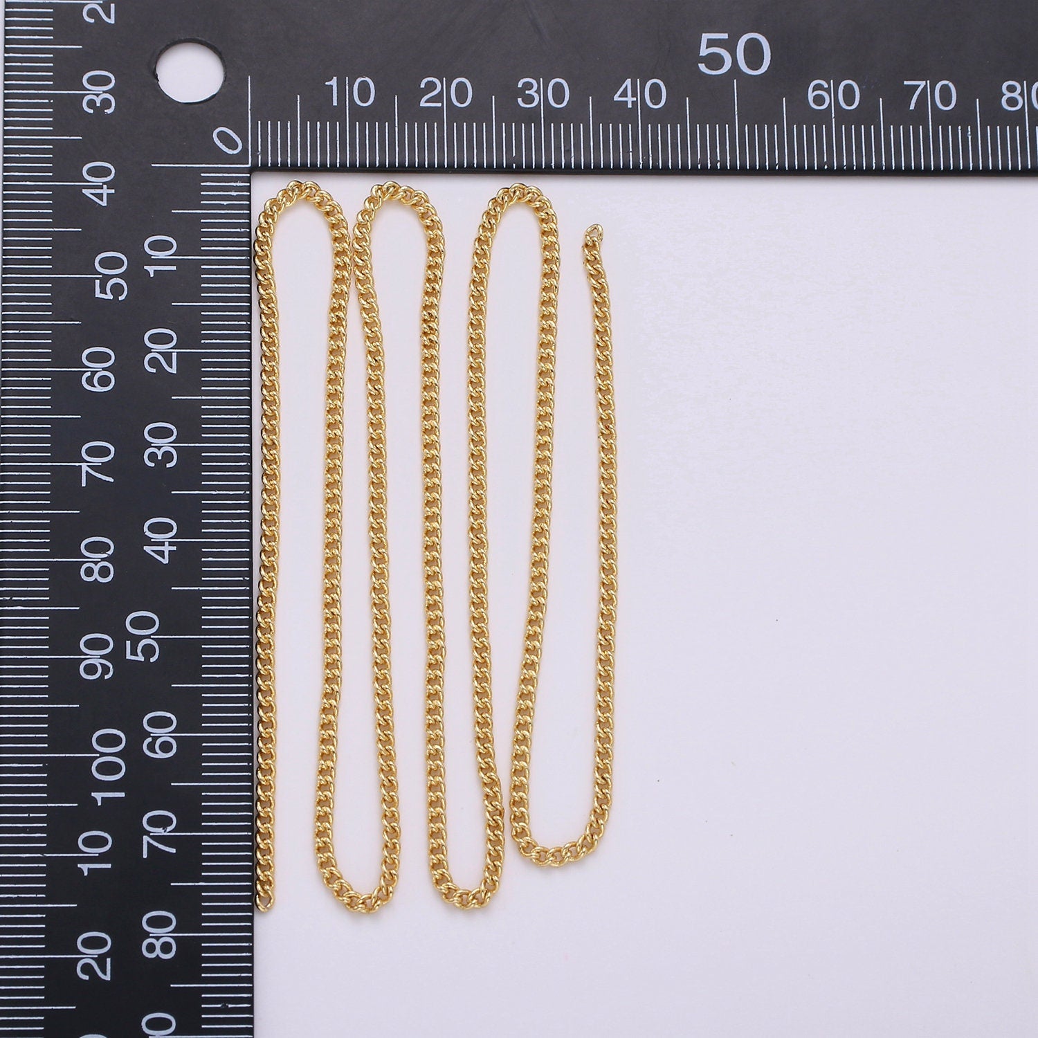 Gold 5.2mm Cuban Curb Chain by Yard, Cuban Curb Chain by Foot, Wholesale bulk Roll Chain for Jewelry Making, Thickness 1.5mm, 140