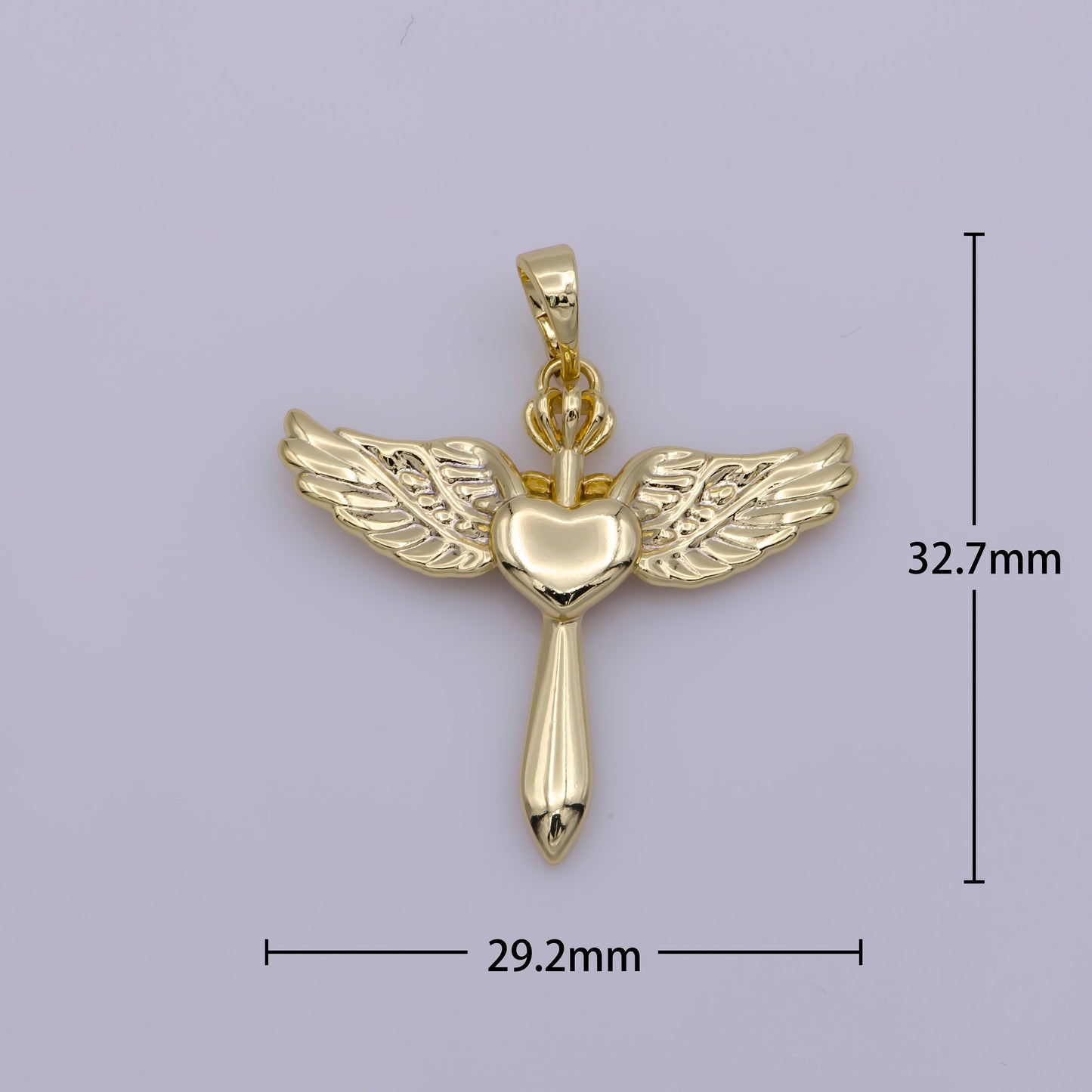 14k Gold Filled Cross with Wing Pendant Heart Center for Necklace Bracelet Earring Component