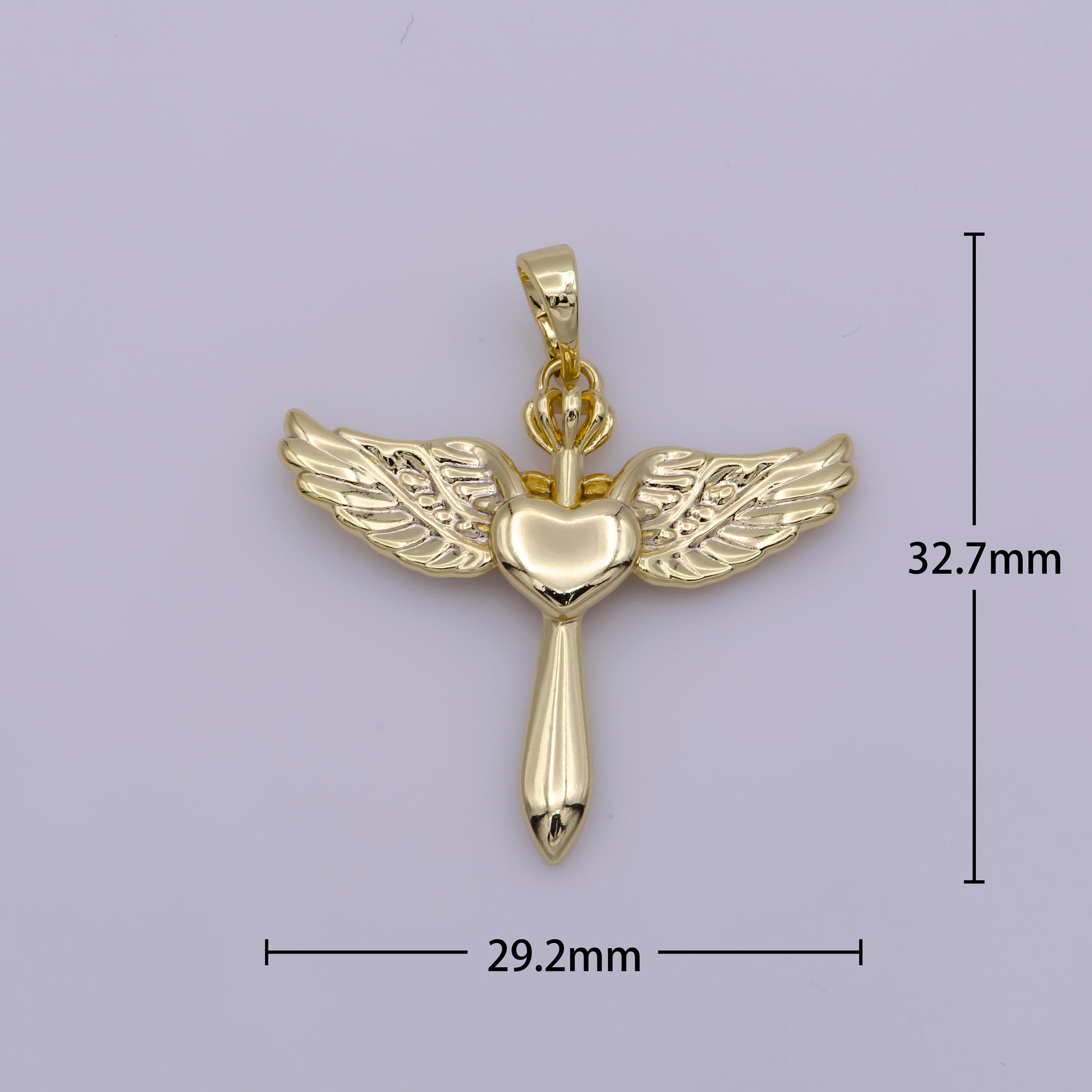 14k Gold Filled Cross with Wing Pendant Heart Center for Necklace Bracelet Earring Component
