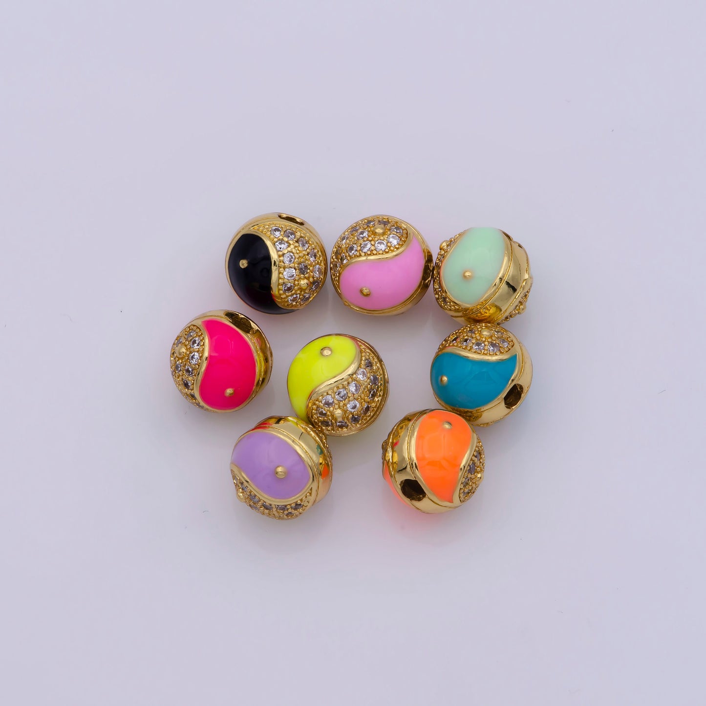 1x Colorful Enamel 8mm or 10mm Rondelle Yin Yang Spacer Bead Yin and Yang Beads Charms, Cubic Zirconia Jewelry for Bracelet Making B-648