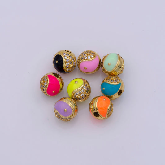 1x Colorful Enamel 8mm or 10mm Rondelle Yin Yang Spacer Bead Yin and Yang Beads Charms, Cubic Zirconia Jewelry for Bracelet Making B-648