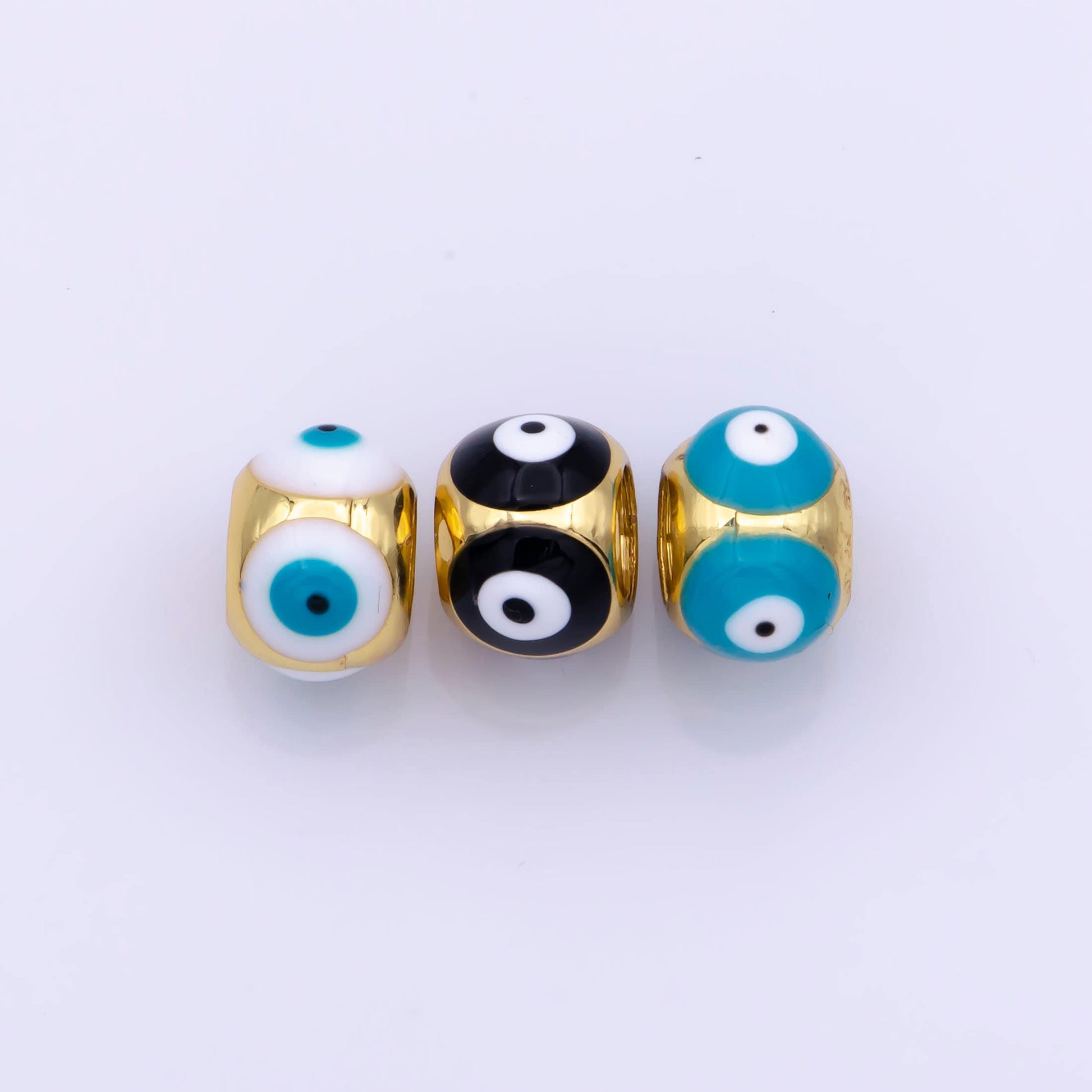 Shiny Gold Filled Evil Eye Beads, Blue White Enamel Evil Eye Spacer Bead Charm Connector for Bracelet B-665