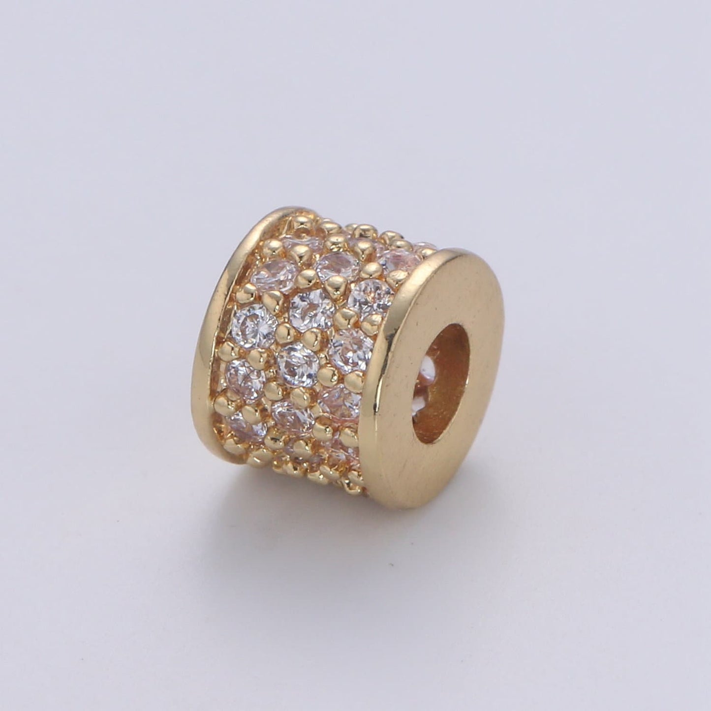 1pc Rondelle Spacer Beads 14K Gold Filled Cylinder Shape Beads Cubic Zirconia CZ Micro Pave for Jewelry Making Bracelets Necklaces B-678