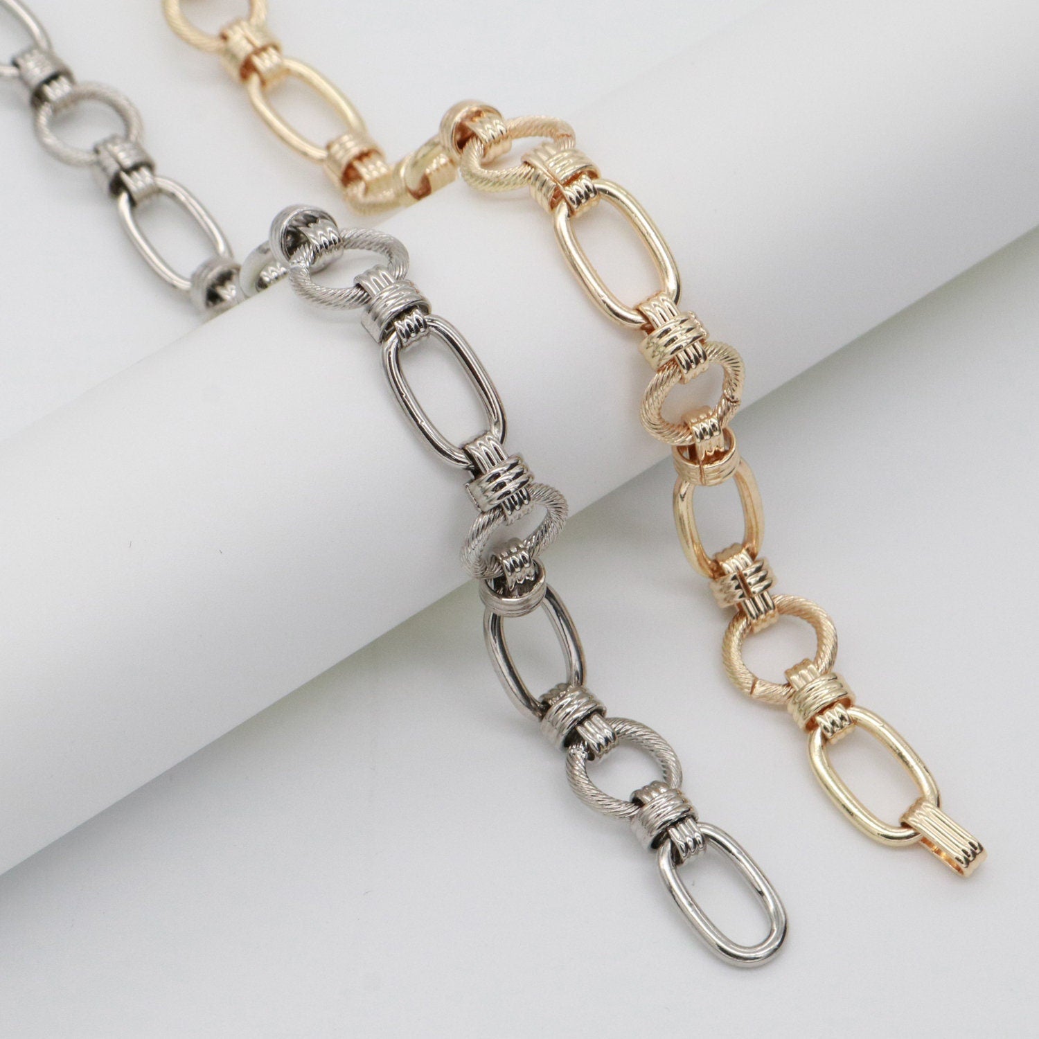 Gold Fancy Both sides Chain by Yard, Link Cable Double Round Chain by Foot, Wholesale bulk Roll Chain Jewelry Making 11.7 mm -557 , 558