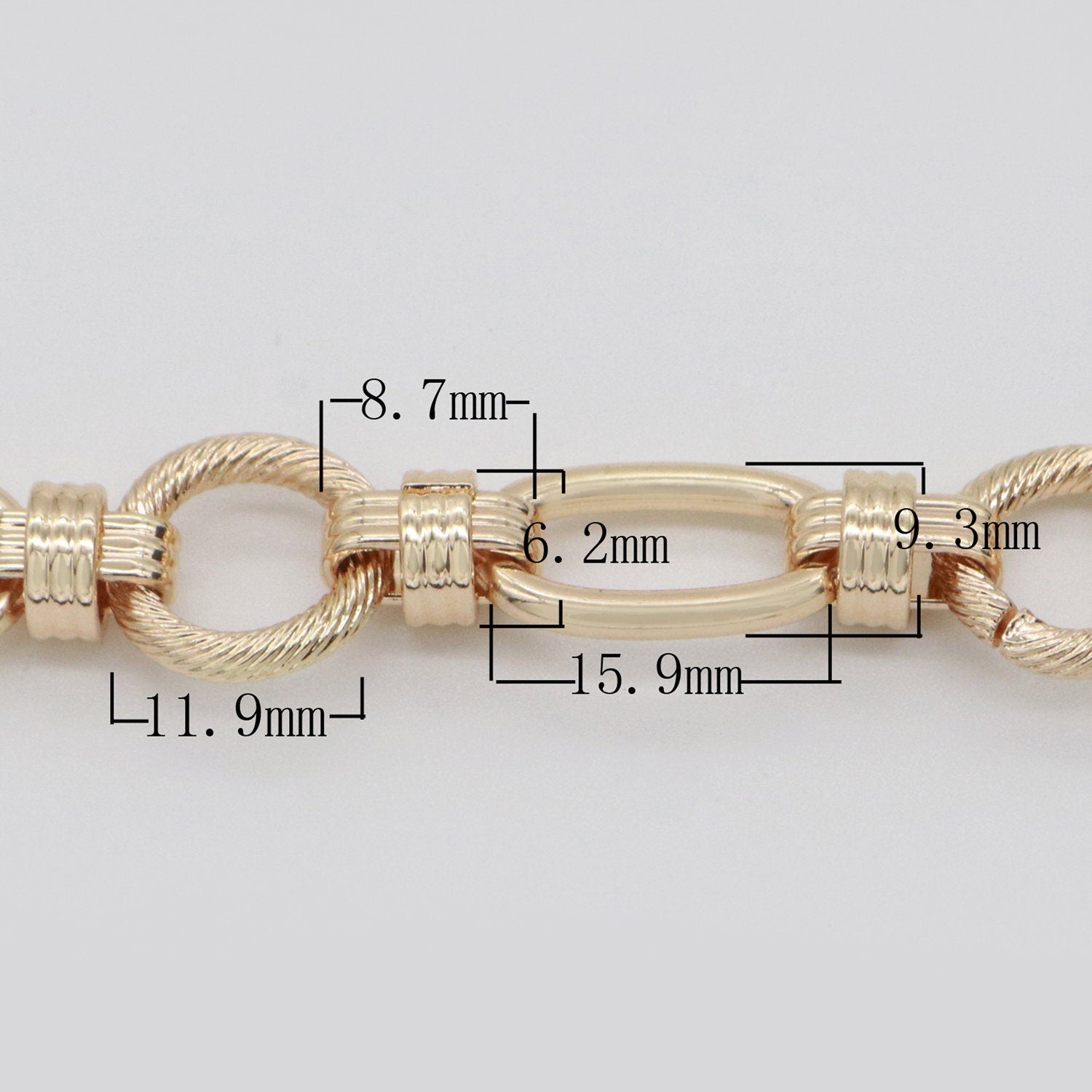 Gold Fancy Both sides Chain by Yard, Link Cable Double Round Chain by Foot, Wholesale bulk Roll Chain Jewelry Making 11.7 mm -557 , 558