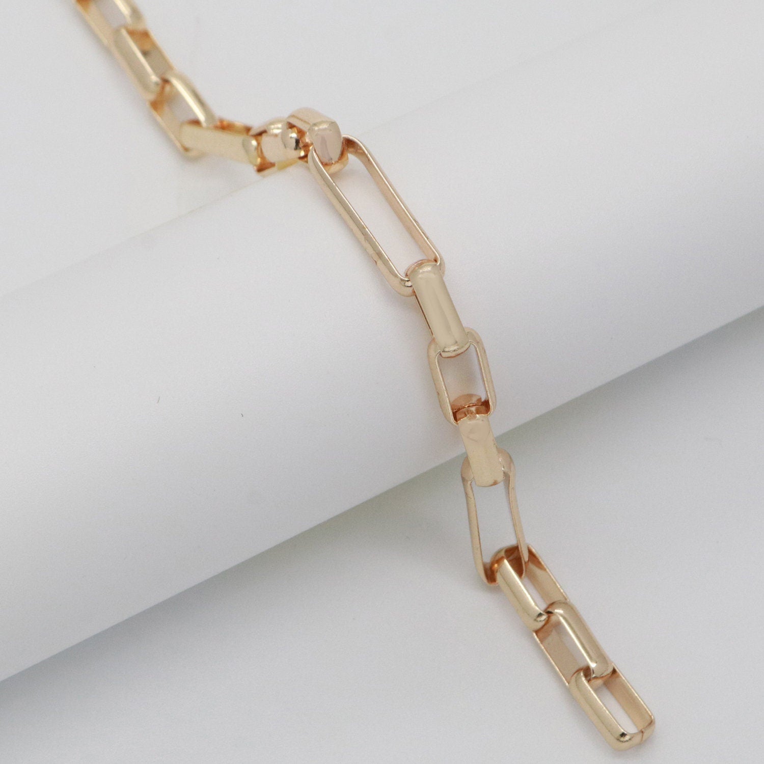 Gold Plated Shiny Square Paperclip Chain by Yard, Link Cable Rolo Elongate Chain, Wholesale bulk Roll Chain Jewelry Making, 559, 560