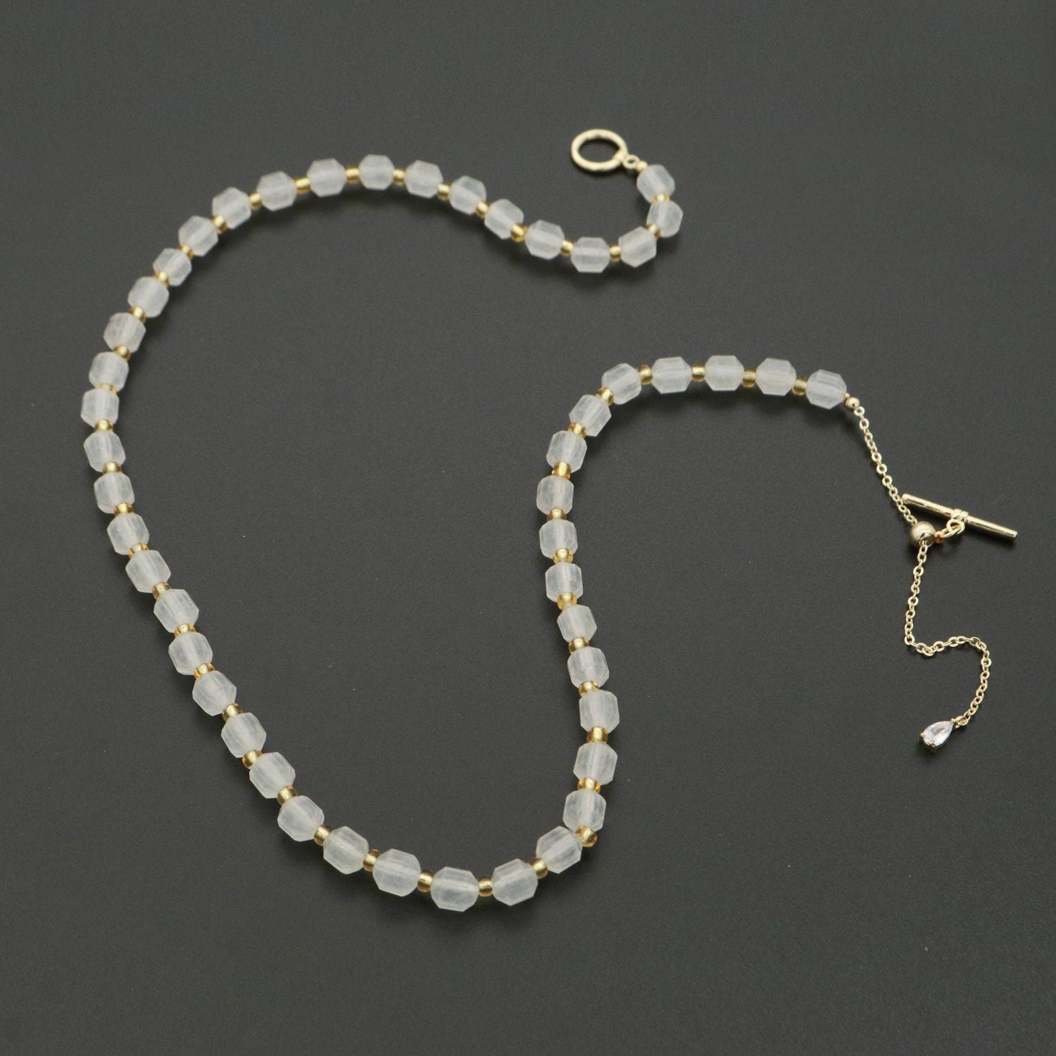 White Agate Bead Necklace 5.6mm Beads Mini Agate Bead Necklace 16.5" necklace with Toggle Clasp, WA-247