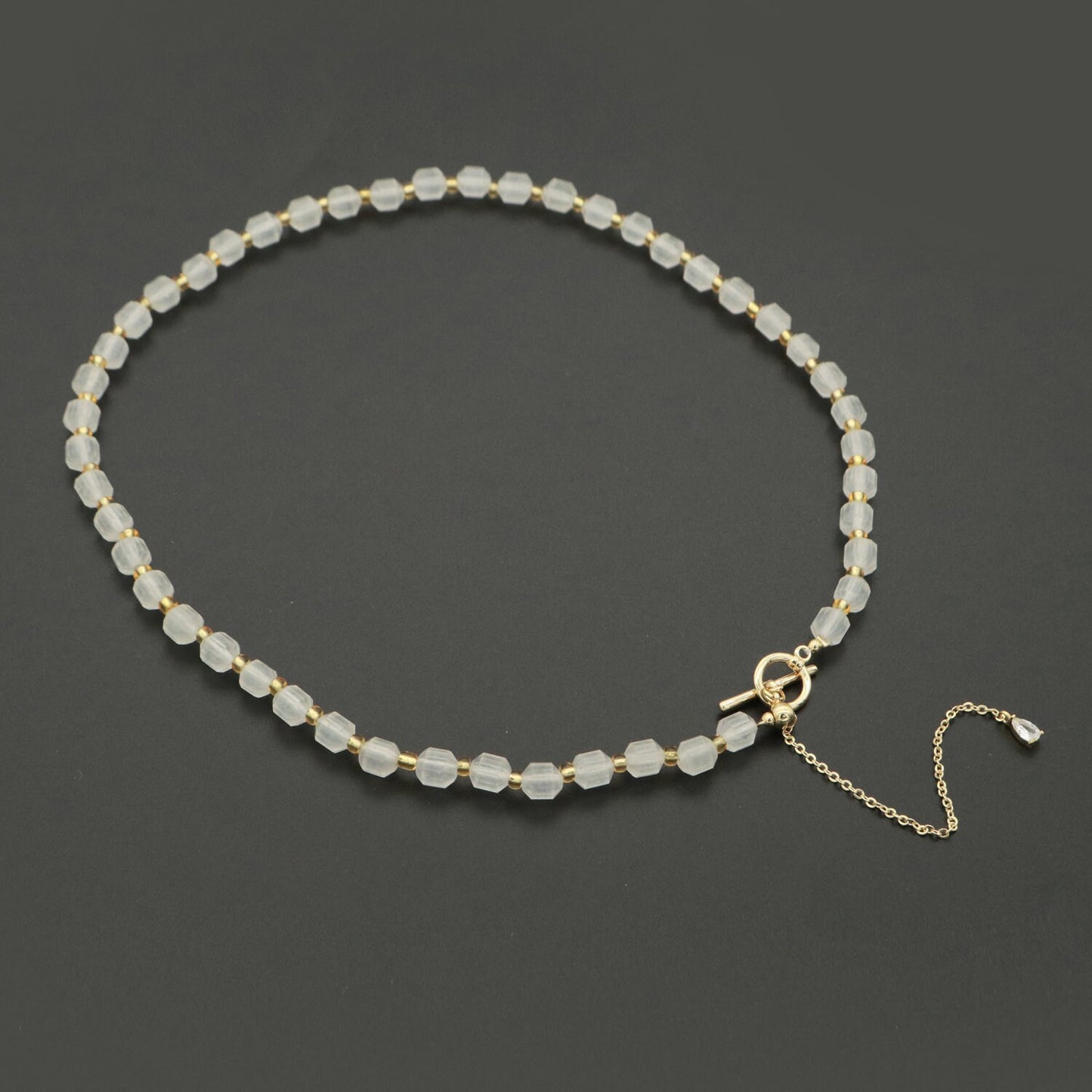 White Agate Bead Necklace 5.6mm Beads Mini Agate Bead Necklace 16.5" necklace with Toggle Clasp, WA-247