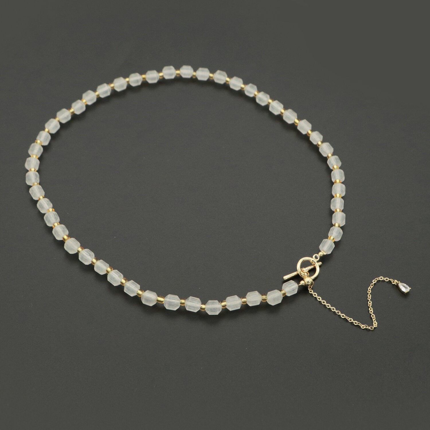White Agate Bead Necklace 5.6mm Beads Mini Agate Bead Necklace 16.5" necklace with Toggle Clasp, WA-247
