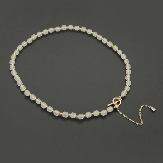 White Agate Bead Necklace 5.6mm Beads Mini Agate Bead Necklace 16.5" necklace with Toggle Clasp, WA-247