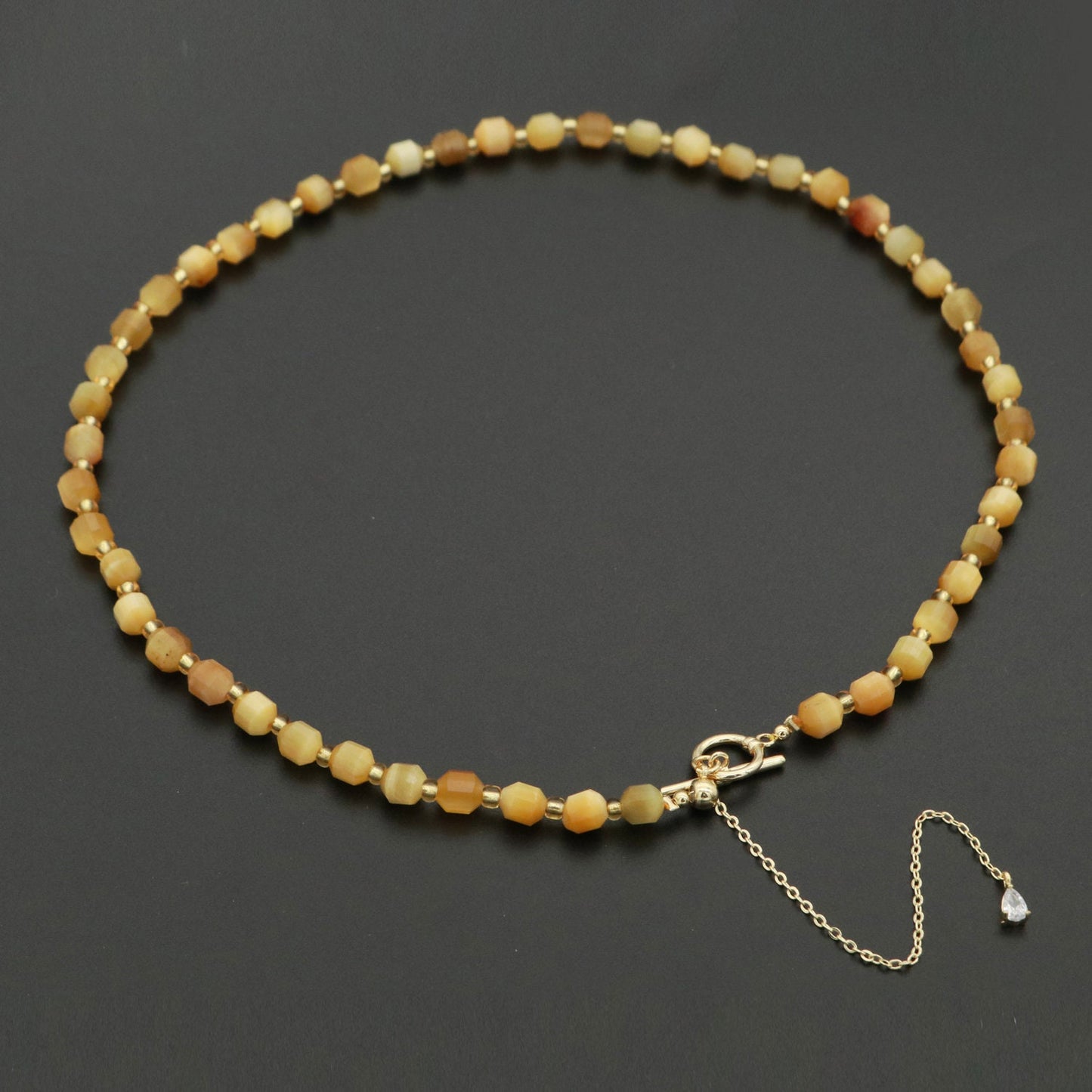 Tiger Eye Bead Necklace 5.6mm Beads Mini Tiger Eye Bead Necklace 16.5" necklace with OT Toggle Clasp WA-249