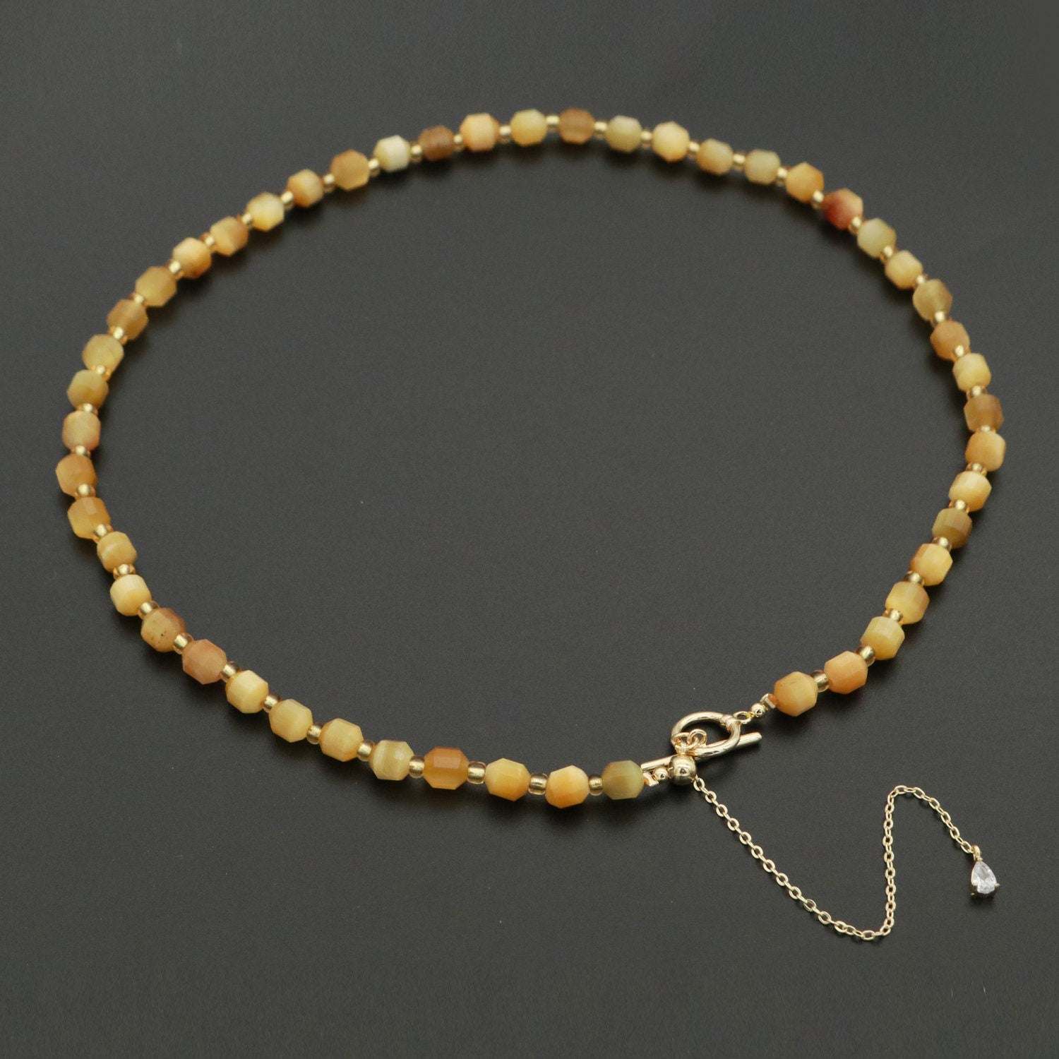 Tiger Eye Bead Necklace 5.6mm Beads Mini Tiger Eye Bead Necklace 16.5" necklace with OT Toggle Clasp WA-249