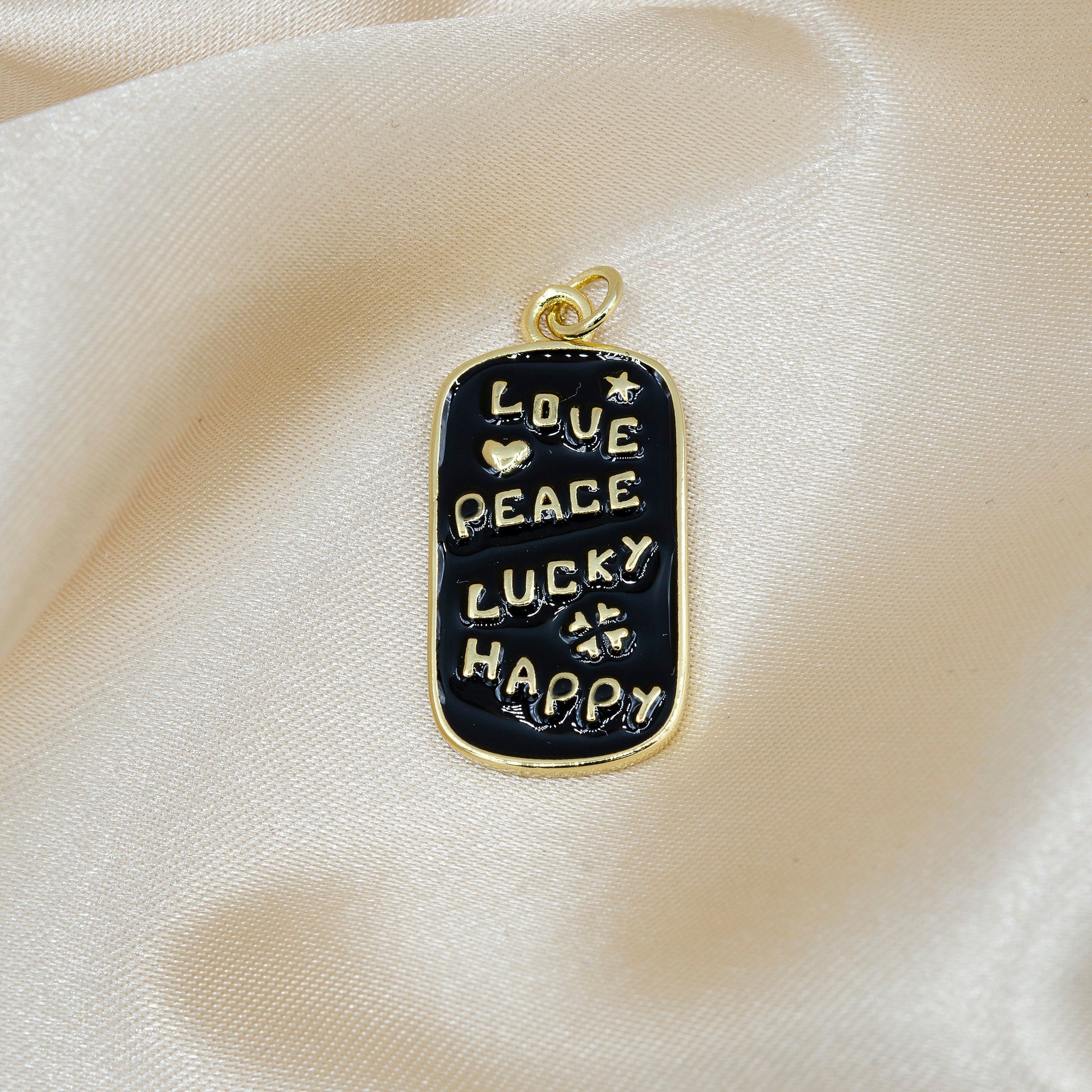 Black / Red / White Gold Tag Charm Enamel Military Tag Pendant Love Peace Lucky Happy Word Charm for Necklace Bracelet Earring Supply