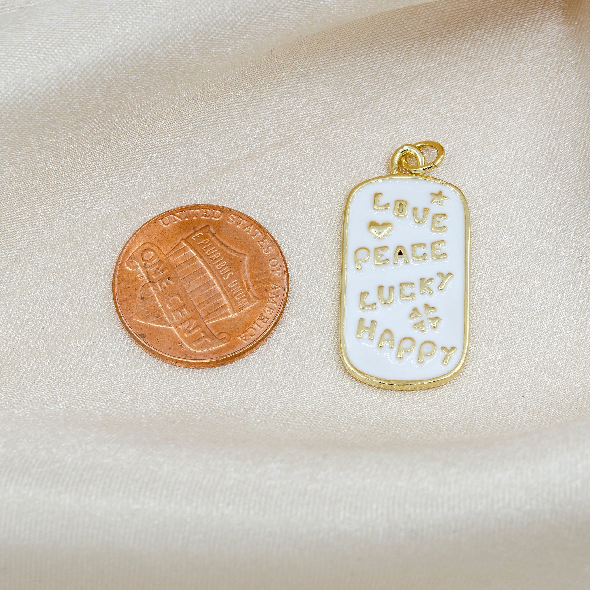 Black / Red / White Gold Tag Charm Enamel Military Tag Pendant Love Peace Lucky Happy Word Charm for Necklace Bracelet Earring Supply