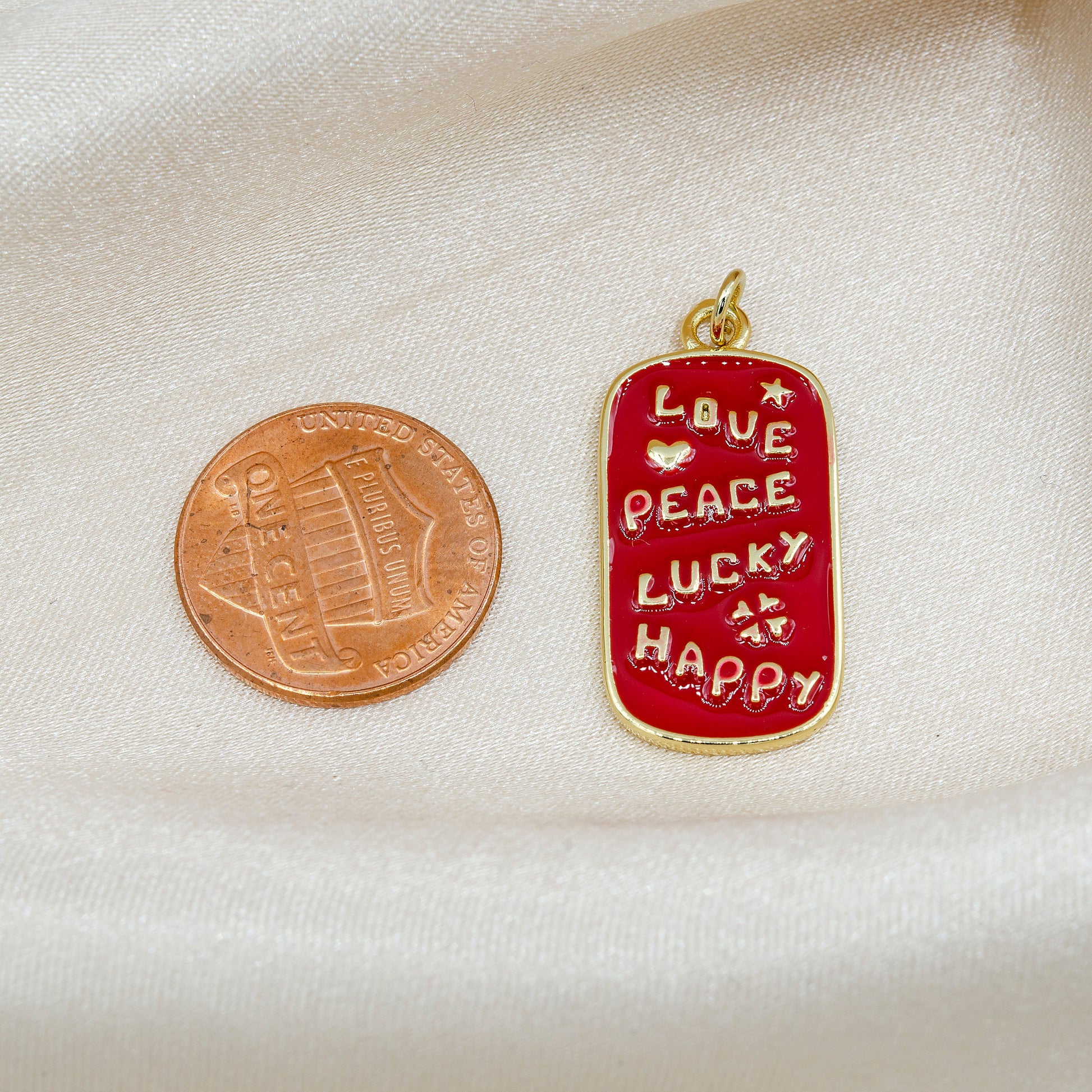 Black / Red / White Gold Tag Charm Enamel Military Tag Pendant Love Peace Lucky Happy Word Charm for Necklace Bracelet Earring Supply