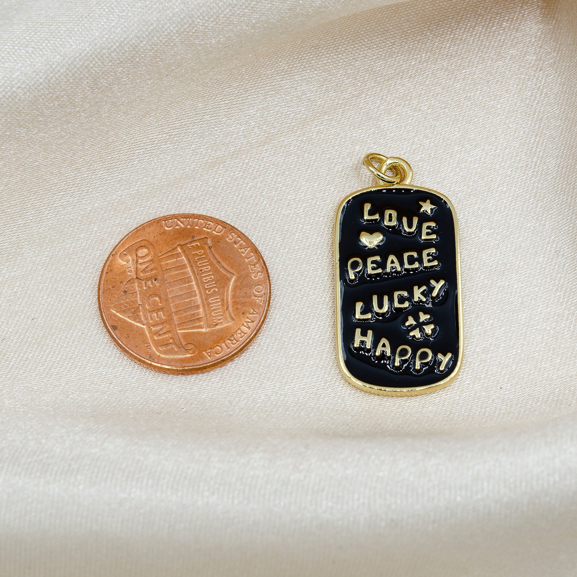 Black / Red / White Gold Tag Charm Enamel Military Tag Pendant Love Peace Lucky Happy Word Charm for Necklace Bracelet Earring Supply
