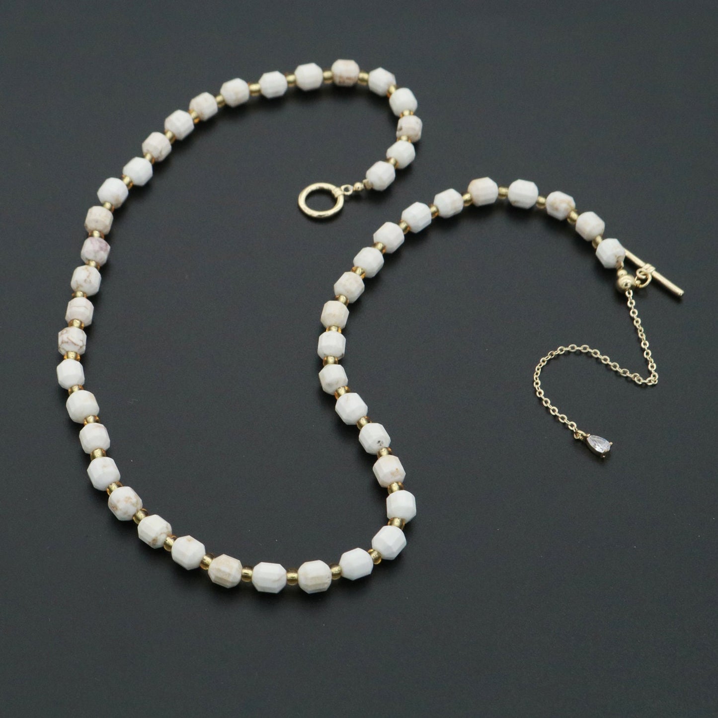 Howlite Necklace 5.6mm Beads Mini Howlite stone Bead Necklace 16.5" necklace with OT Toggle Clasp WA-254