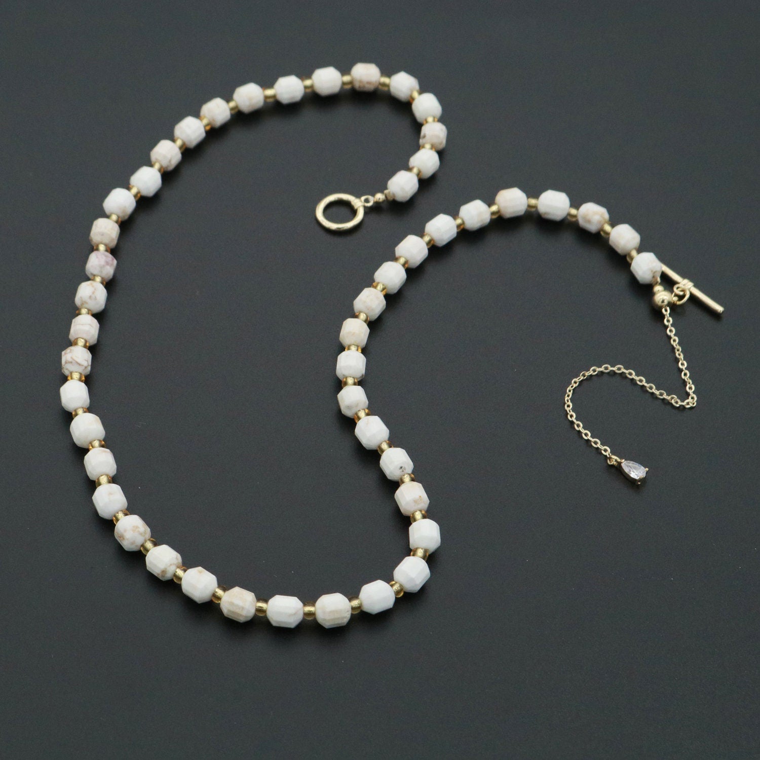 Howlite Necklace 5.6mm Beads Mini Howlite stone Bead Necklace 16.5" necklace with OT Toggle Clasp WA-254