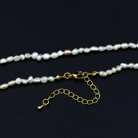 Dainty Fresh Water Pearl Chain Necklace, Natural Tiny Pearl Rice Seed Necklace Ready To Wear Choker 14"+2" chain extender, WA-244