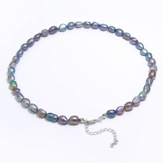 Aurora Borealis Pearl Choker, Gold Filled Necklace, Peacock Bridal Pearl Choker, Necklaces for Women, 6.9 mm Pearl Necklace 15 inch, WA-266