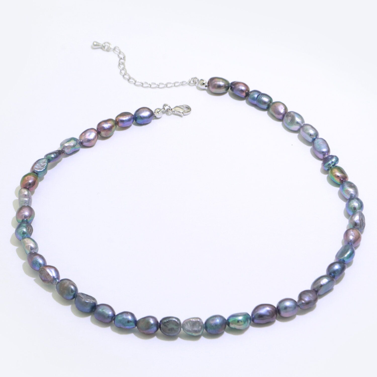 Aurora Borealis Pearl Choker, Gold Filled Necklace, Peacock Bridal Pearl Choker, Necklaces for Women, 6.9 mm Pearl Necklace 15 inch, WA-266