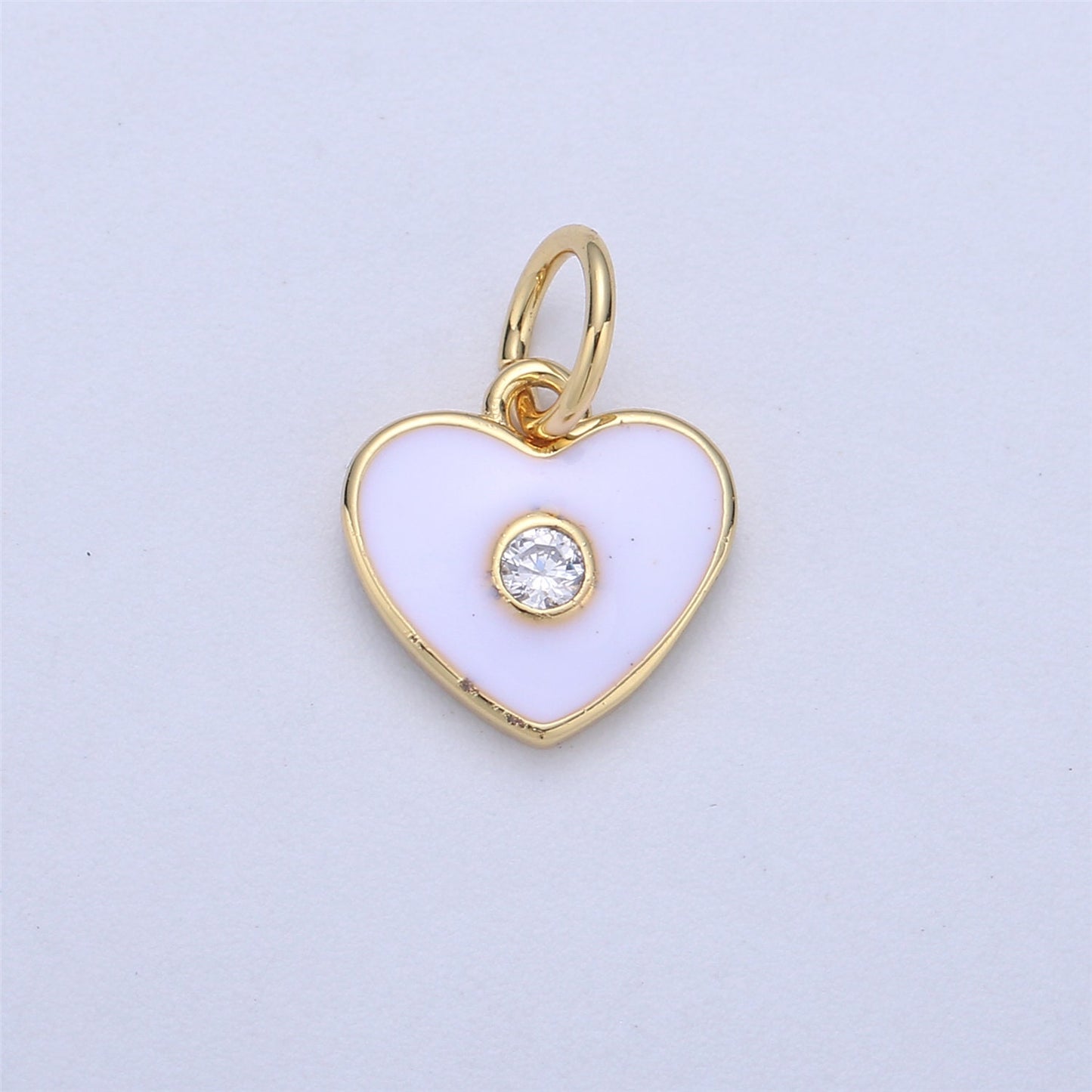 Mini GoldFill Pink White Blue Teal Red Enamel Heart Charm Pendant,CZ Micro for Necklace Bracelet Earring Charm Jewelry Making Supply C-612