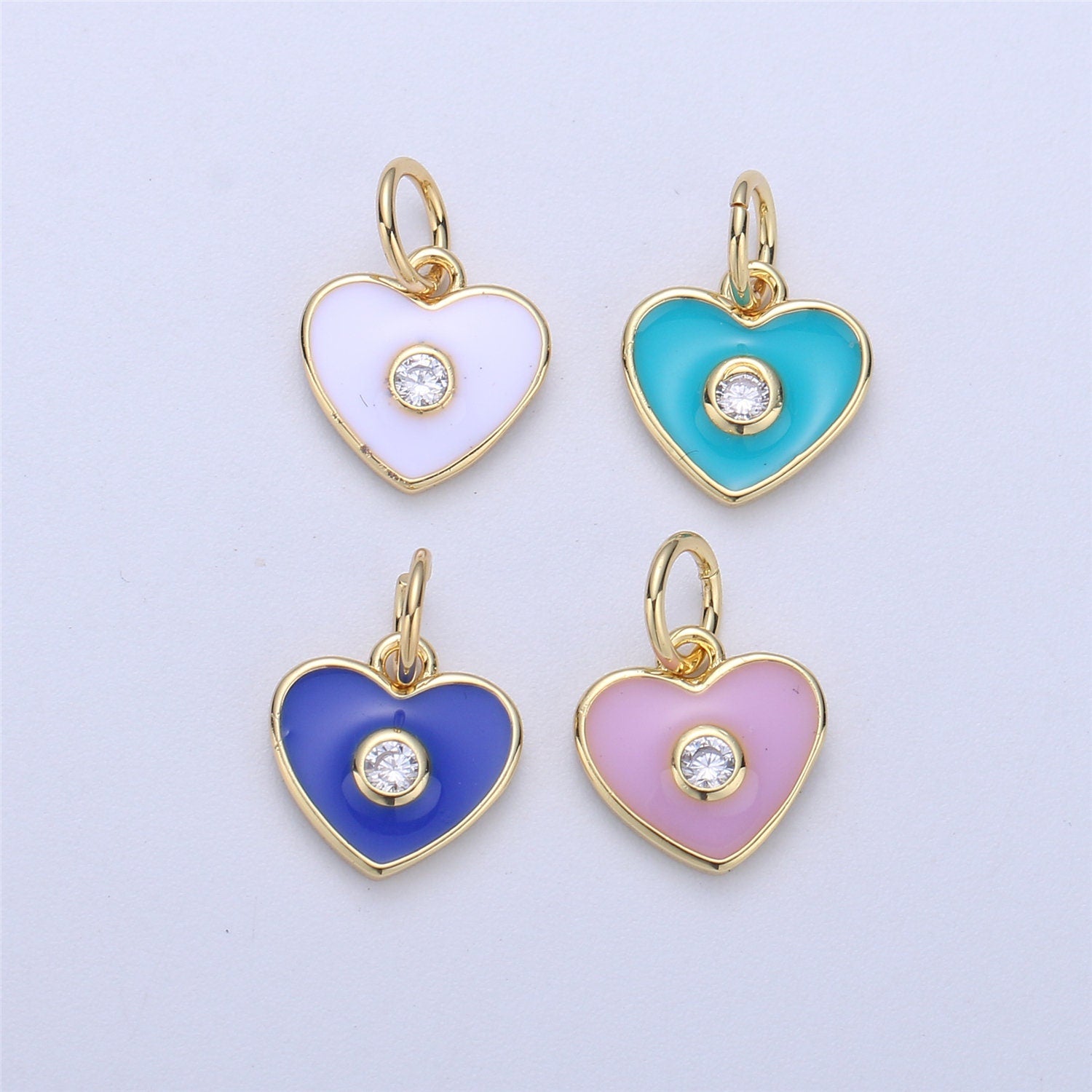 Mini GoldFill Pink White Blue Teal Red Enamel Heart Charm Pendant,CZ Micro for Necklace Bracelet Earring Charm Jewelry Making Supply C-612