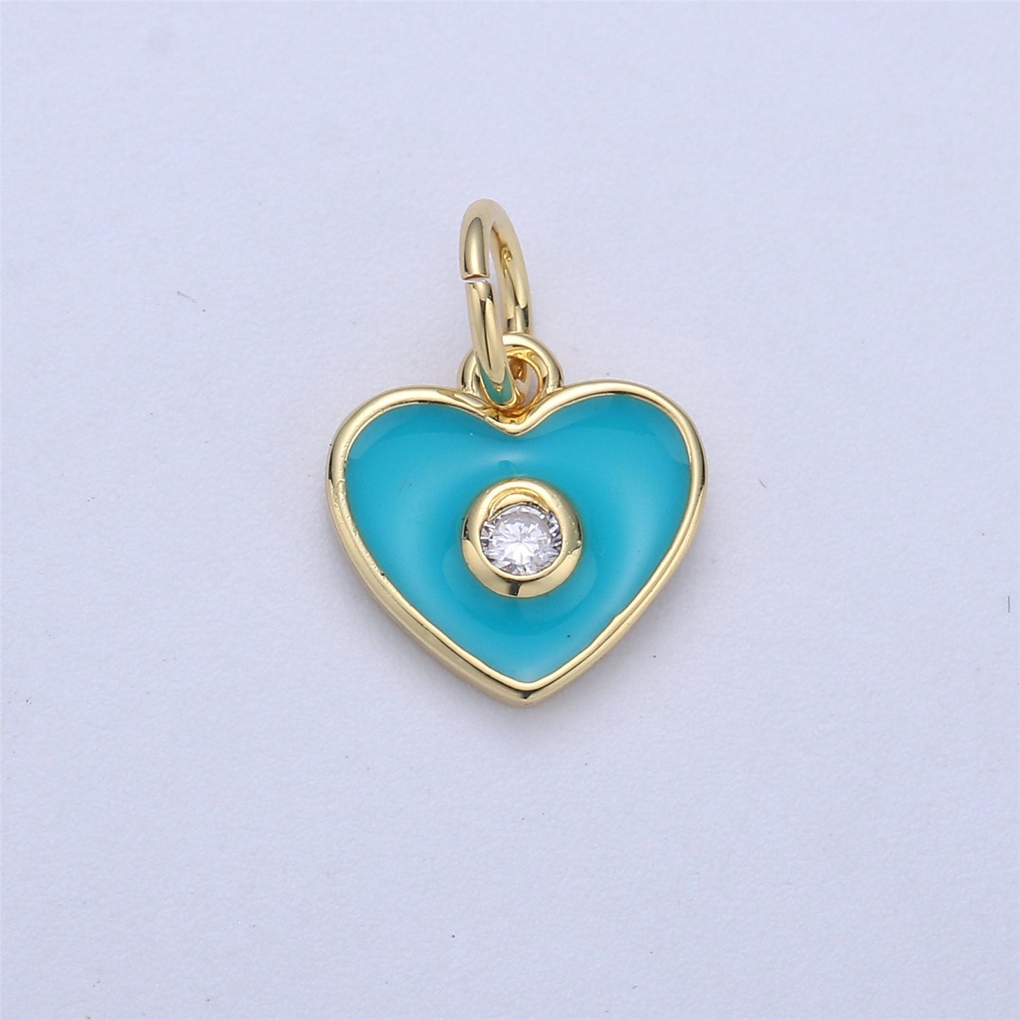 Mini GoldFill Pink White Blue Teal Red Enamel Heart Charm Pendant,CZ Micro for Necklace Bracelet Earring Charm Jewelry Making Supply C-612