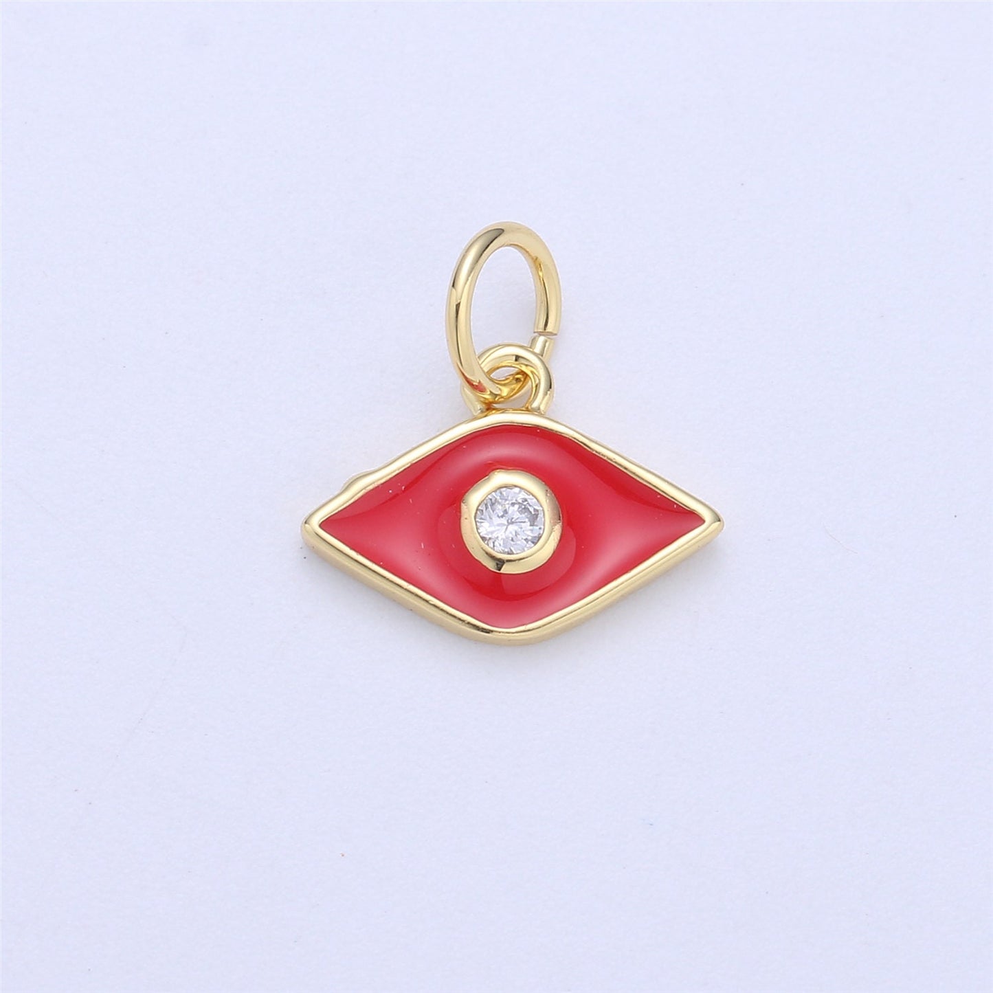 Mini Gold Filled Pink White Blue Teal Red Enamel Evil Eye Charm Pendant, CZ Micro Pave for Necklace Bracelet Earring Jewelry Making Supply