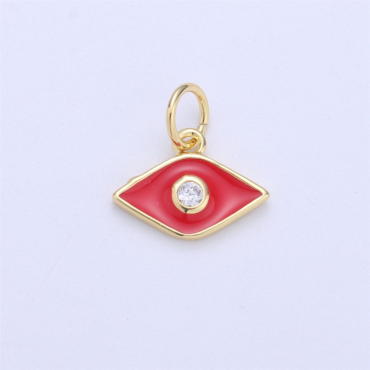 Mini Gold Filled Pink White Blue Teal Red Enamel Evil Eye Charm Pendant, CZ Micro Pave for Necklace Bracelet Earring Jewelry Making Supply