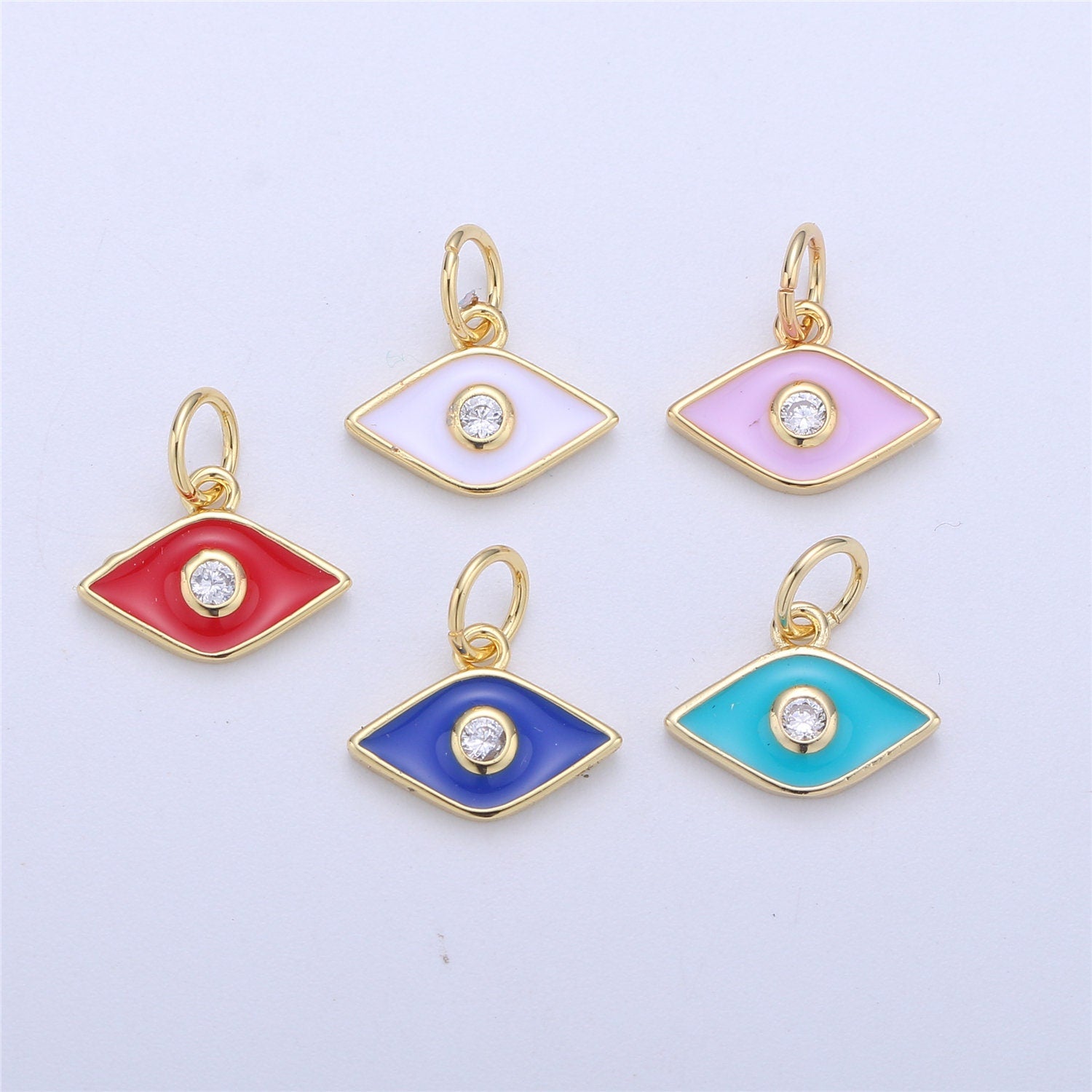Mini Gold Filled Pink White Blue Teal Red Enamel Evil Eye Charm Pendant, CZ Micro Pave for Necklace Bracelet Earring Jewelry Making Supply