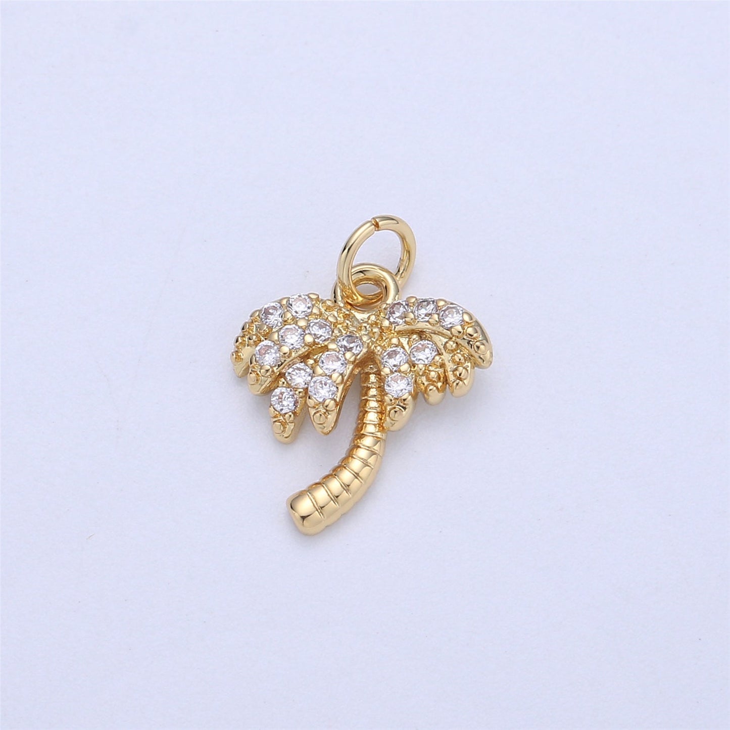 Dainty Gold, Rose Gold, Black, Silver Palm Tree Charm Mini Tropical Tree Pendant, Micro Pave Cubic CZ Crystal Pendant Gold filled