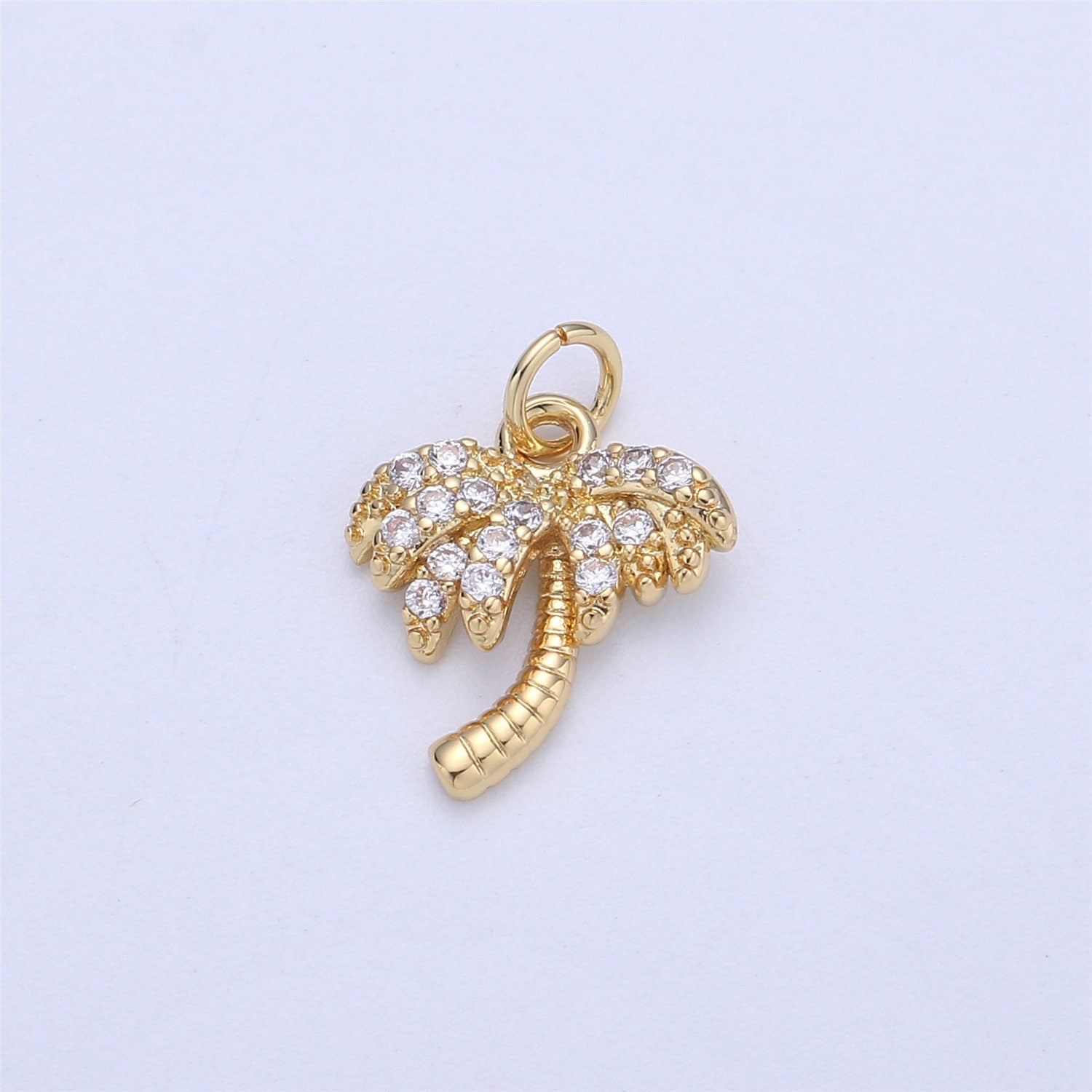 Dainty Gold, Rose Gold, Black, Silver Palm Tree Charm Mini Tropical Tree Pendant, Micro Pave Cubic CZ Crystal Pendant Gold filled