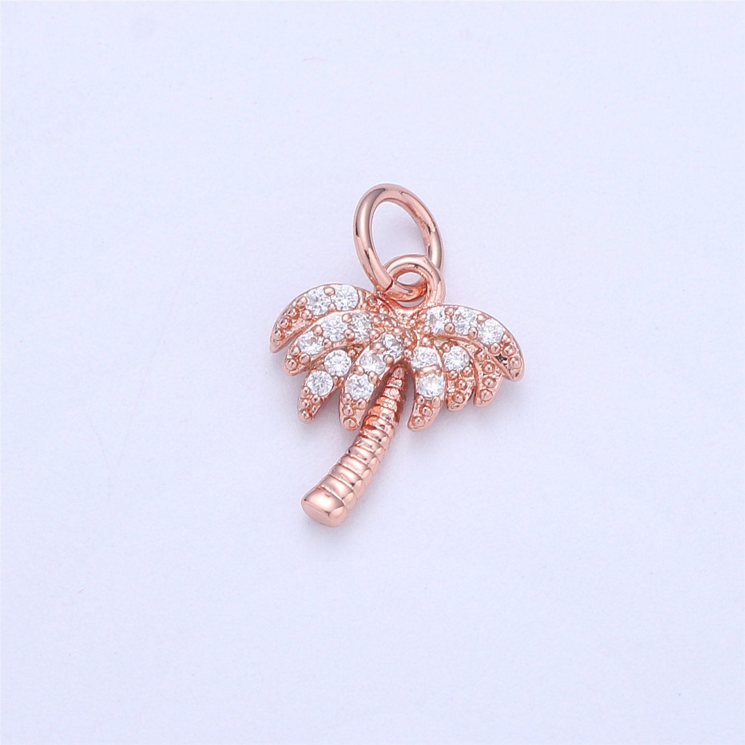 Dainty Gold, Rose Gold, Black, Silver Palm Tree Charm Mini Tropical Tree Pendant, Micro Pave Cubic CZ Crystal Pendant Gold filled