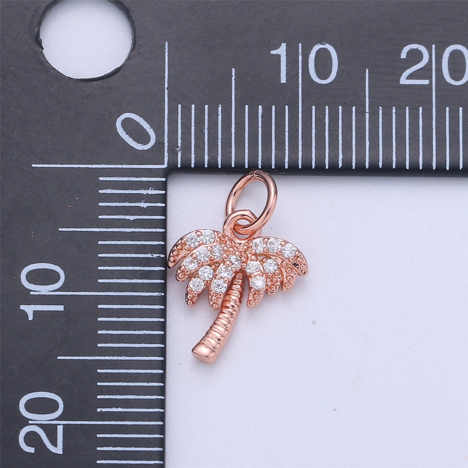 Dainty Gold, Rose Gold, Black, Silver Palm Tree Charm Mini Tropical Tree Pendant, Micro Pave Cubic CZ Crystal Pendant Gold filled