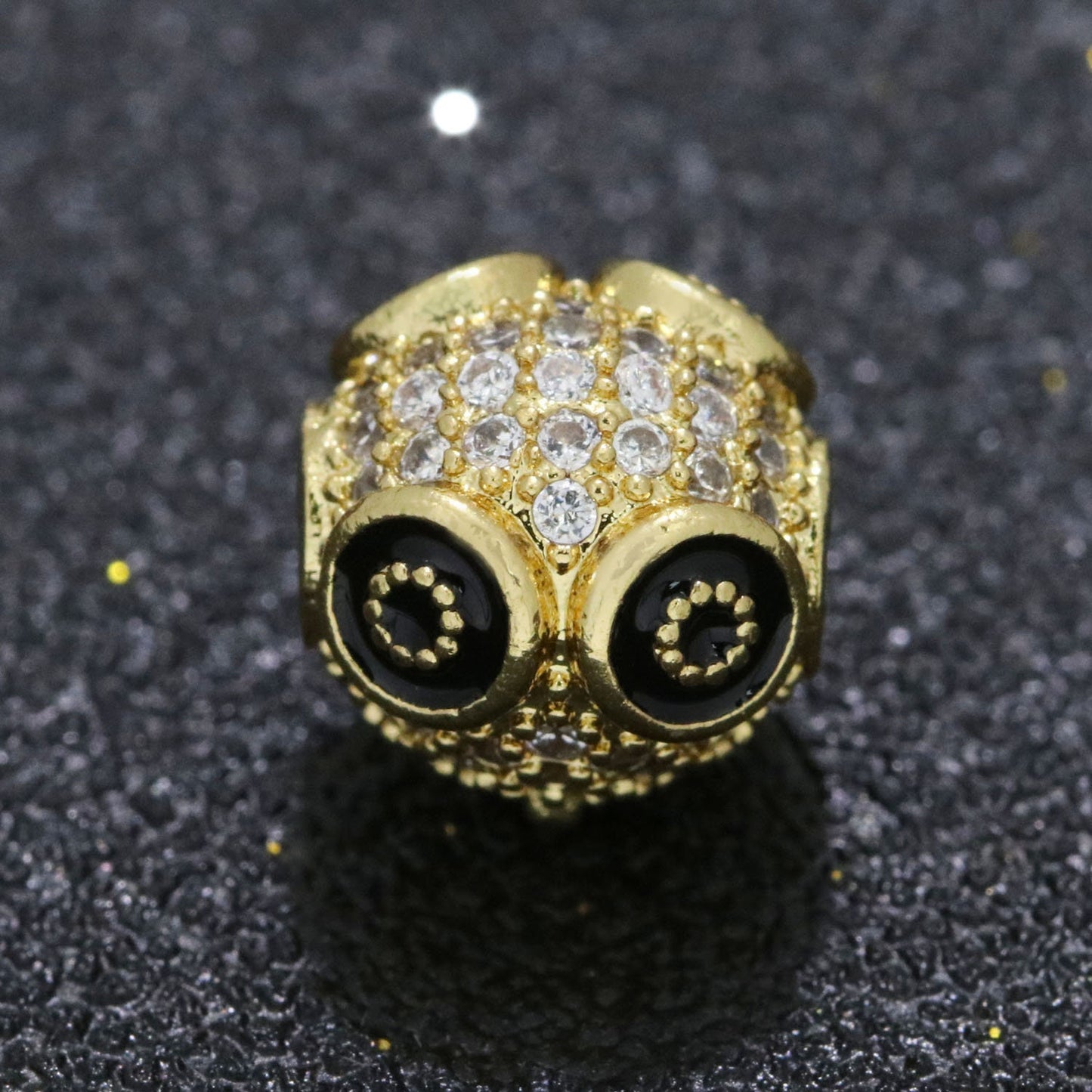 1x Large Hole Round Owl Beads Charm for Necklace Pendant CZ Pave Beads,Wisdom Bird Spacer Beads, Knowledge Symbol Spacer Dangle Charm, B-643
