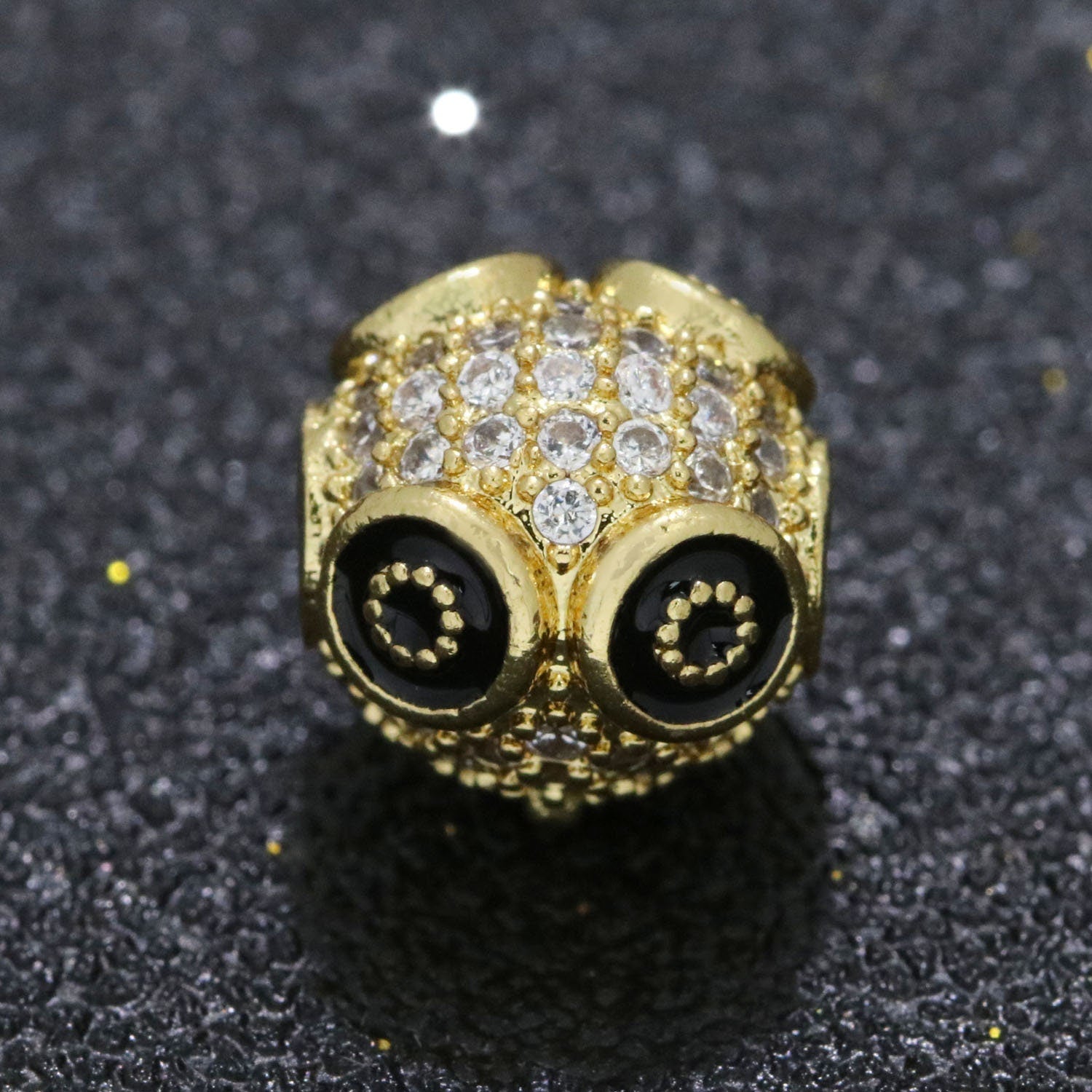 1x Large Hole Round Owl Beads Charm for Necklace Pendant CZ Pave Beads,Wisdom Bird Spacer Beads, Knowledge Symbol Spacer Dangle Charm, B-643