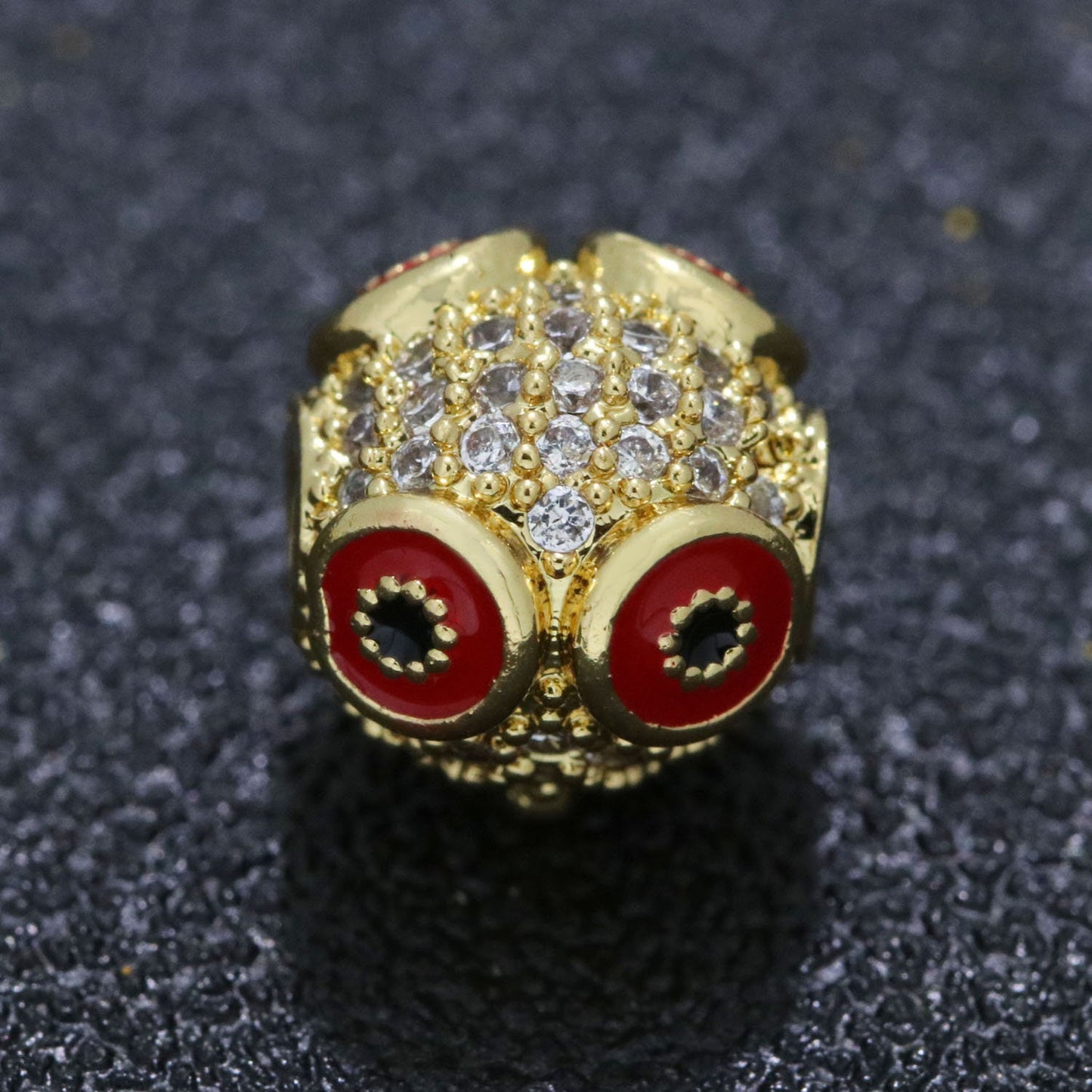 1x Large Hole Round Owl Beads Charm for Necklace Pendant CZ Pave Beads,Wisdom Bird Spacer Beads, Knowledge Symbol Spacer Dangle Charm, B-643