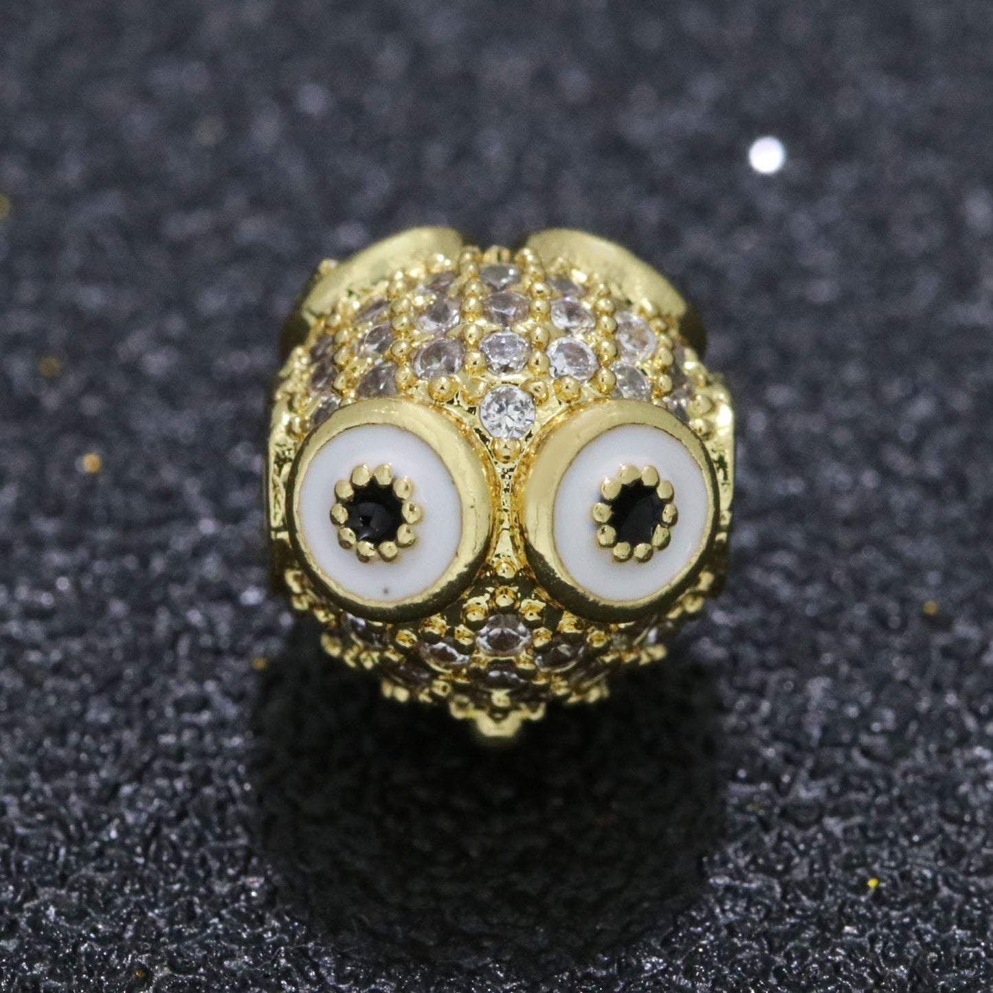 1x Large Hole Round Owl Beads Charm for Necklace Pendant CZ Pave Beads,Wisdom Bird Spacer Beads, Knowledge Symbol Spacer Dangle Charm, B-643