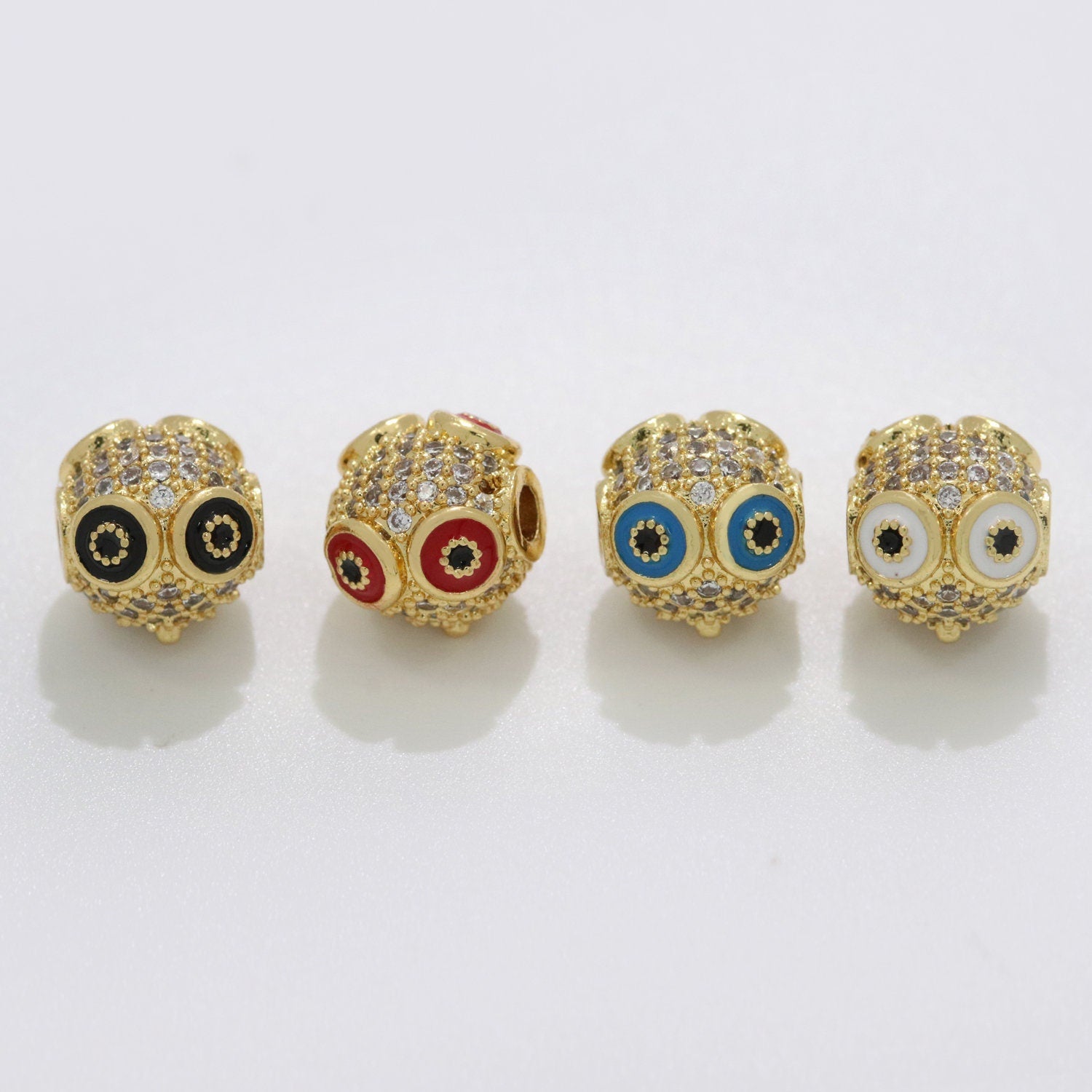 1x Large Hole Round Owl Beads Charm for Necklace Pendant CZ Pave Beads,Wisdom Bird Spacer Beads, Knowledge Symbol Spacer Dangle Charm, B-643