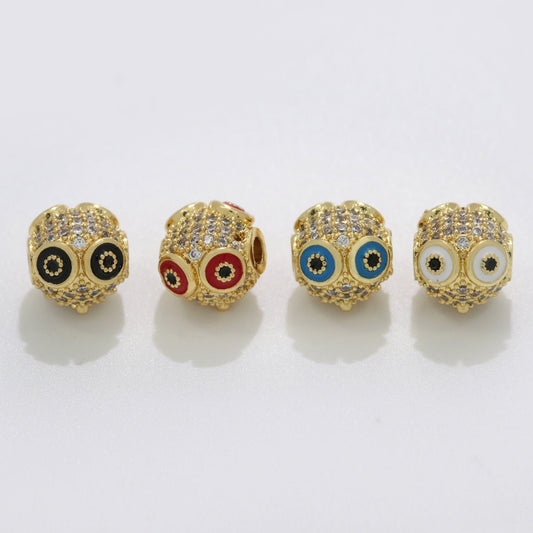 1x Large Hole Round Owl Beads Charm for Necklace Pendant CZ Pave Beads,Wisdom Bird Spacer Beads, Knowledge Symbol Spacer Dangle Charm, B-643