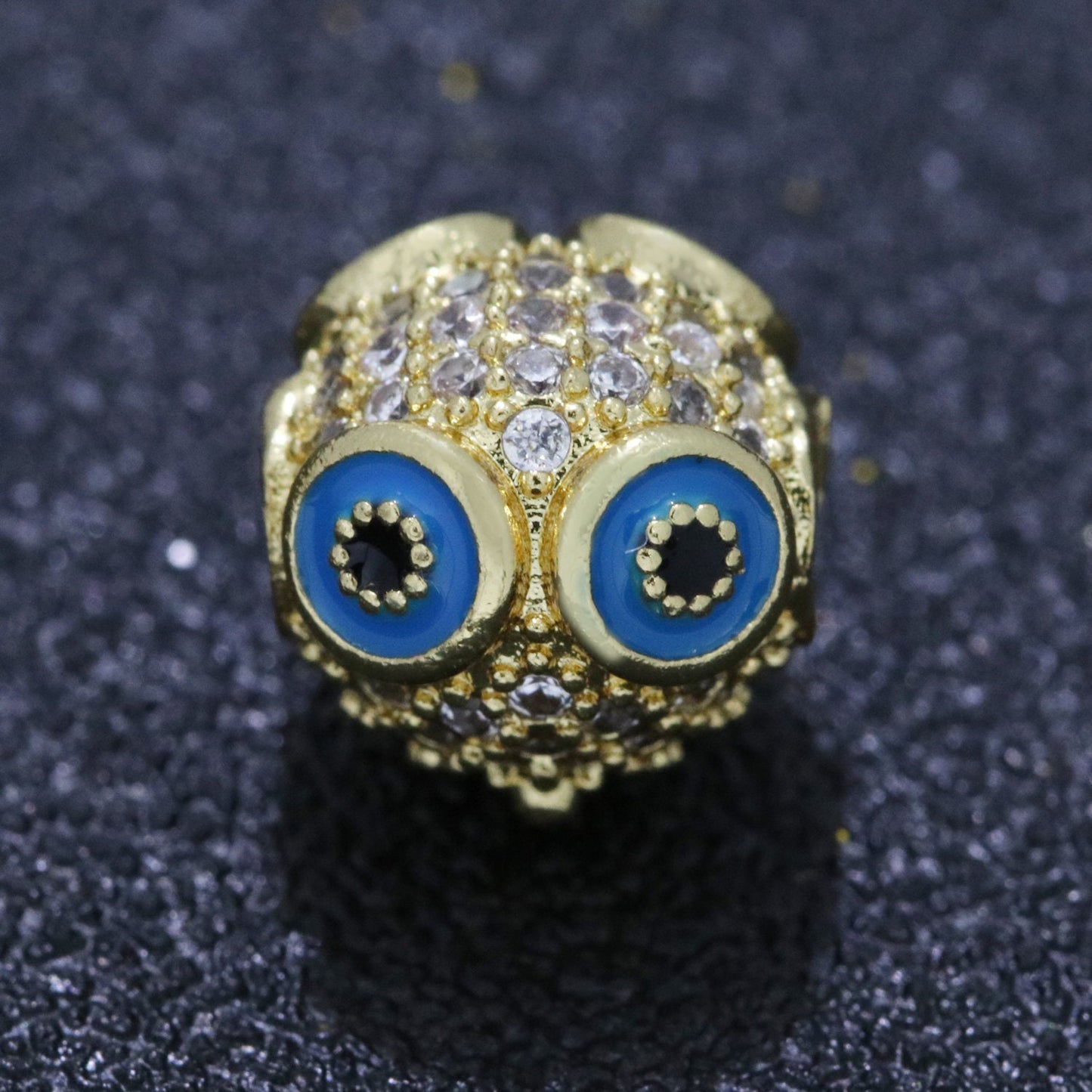 1x Large Hole Round Owl Beads Charm for Necklace Pendant CZ Pave Beads,Wisdom Bird Spacer Beads, Knowledge Symbol Spacer Dangle Charm, B-643