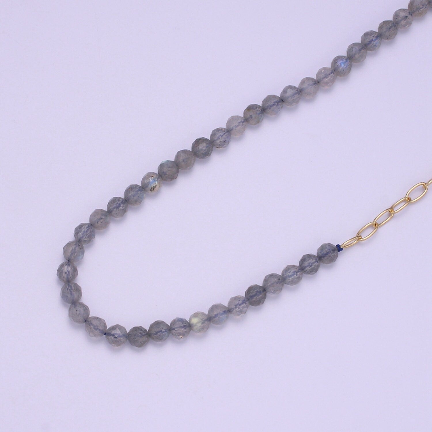 Half MoonStone Chain Tiny Bead Necklace, Gold Necklace, Necklaces for Women, Precious Stone Bead Necklace. Beaded Necklace, Gemstone, WA030