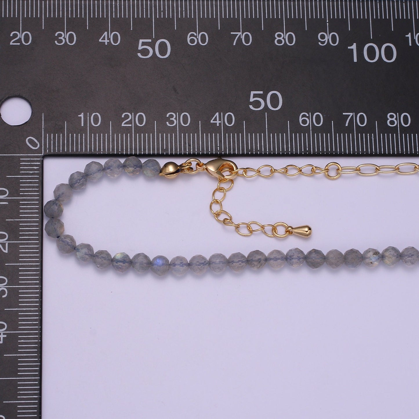Half MoonStone Chain Tiny Bead Necklace, Gold Necklace, Necklaces for Women, Precious Stone Bead Necklace. Beaded Necklace, Gemstone, WA030