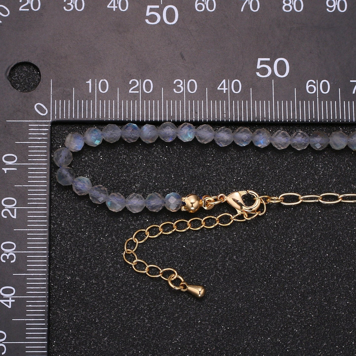 Half MoonStone Chain Tiny Bead Necklace, Gold Necklace, Necklaces for Women, Precious Stone Bead Necklace. Beaded Necklace, Gemstone, WA030