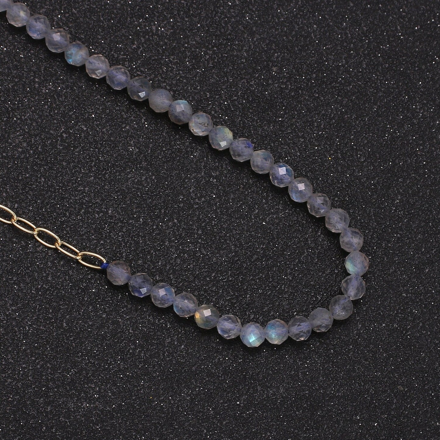 Half MoonStone Chain Tiny Bead Necklace, Gold Necklace, Necklaces for Women, Precious Stone Bead Necklace. Beaded Necklace, Gemstone, WA030