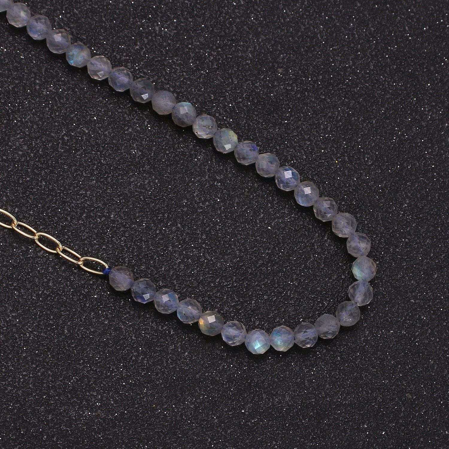 Half MoonStone Chain Tiny Bead Necklace, Gold Necklace, Necklaces for Women, Precious Stone Bead Necklace. Beaded Necklace, Gemstone, WA030