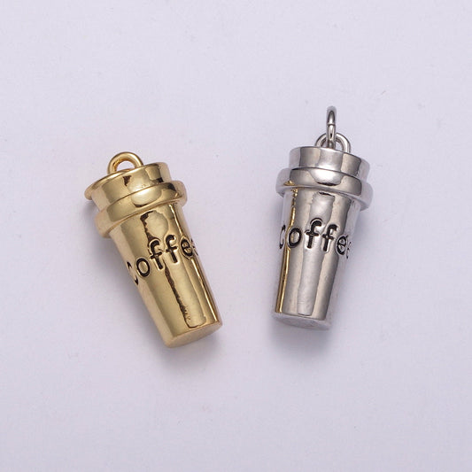 1pc Gold Coffee Cup Charm, White goldfilled Coffee Pendant Charm,For DIY Jewelry,Gold Silver Color Option,M-823, M-824